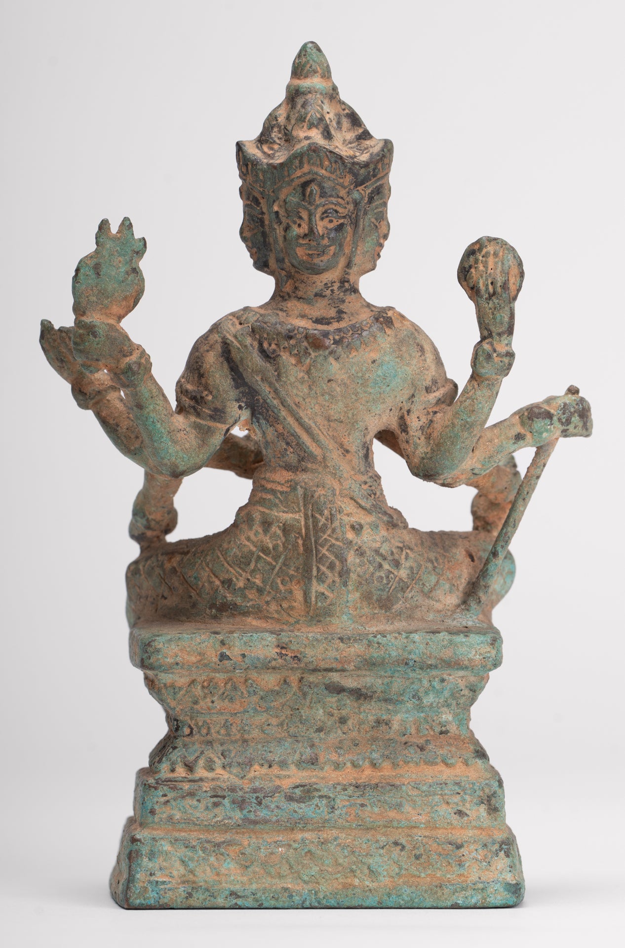 Brahma Statue - Antique Khmer Style Bronze Brahma - Hindu God Creation - 15cm/6"