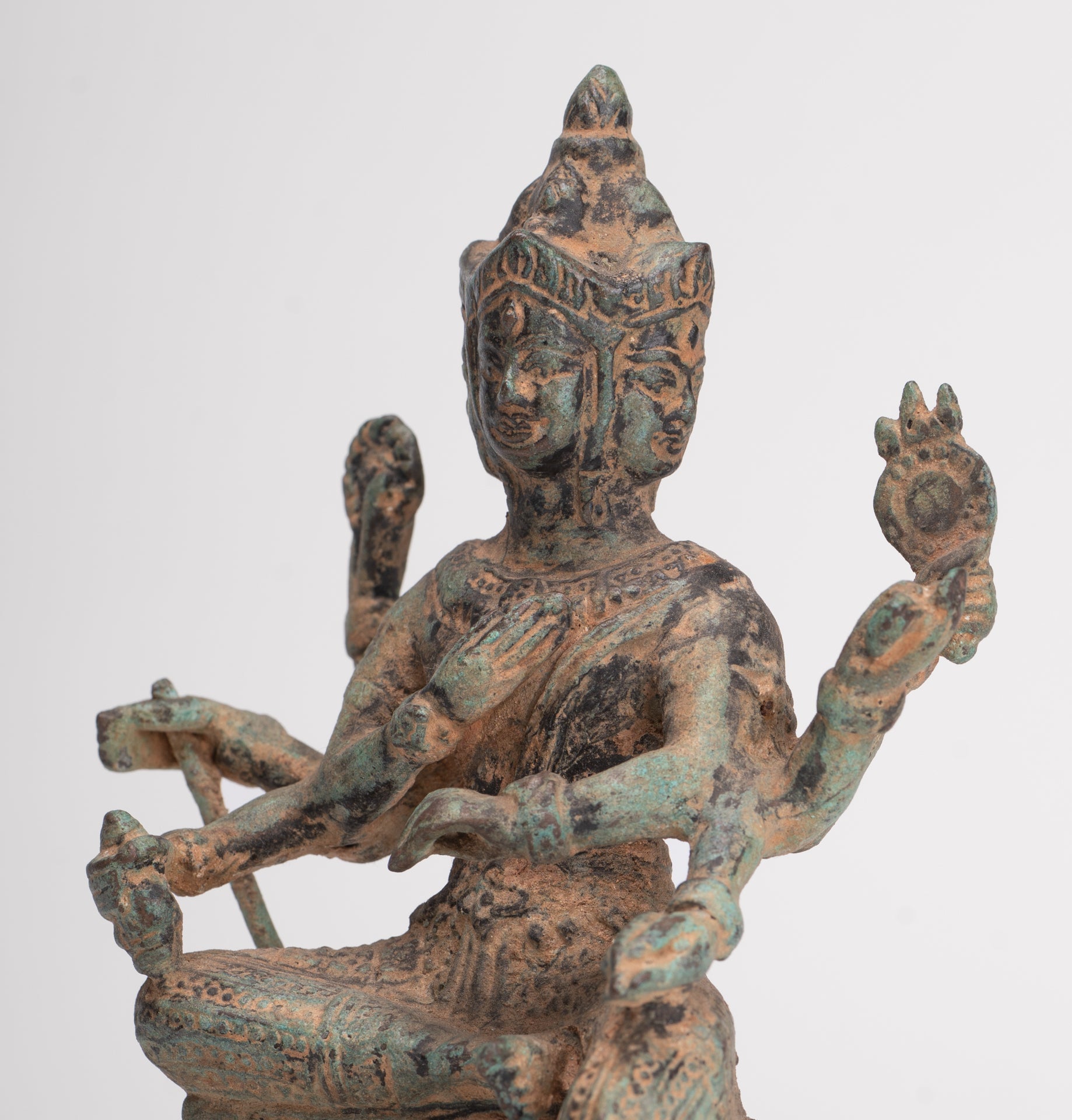 Brahma Statue - Antique Khmer Style Bronze Brahma - Hindu God Creation - 15cm/6"