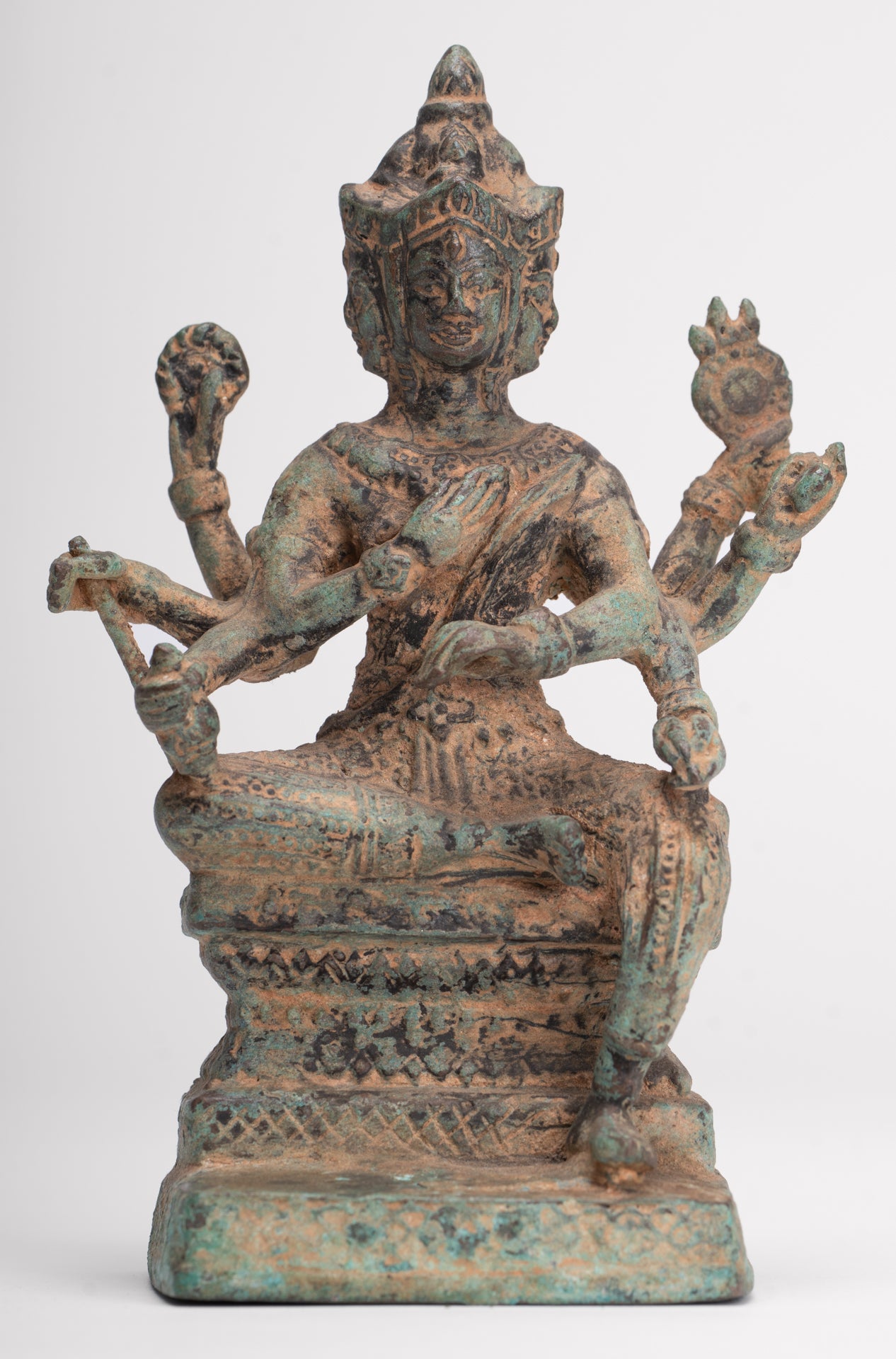 Brahma Statue - Antique Khmer Style Bronze Brahma - Hindu God Creation - 15cm/6"