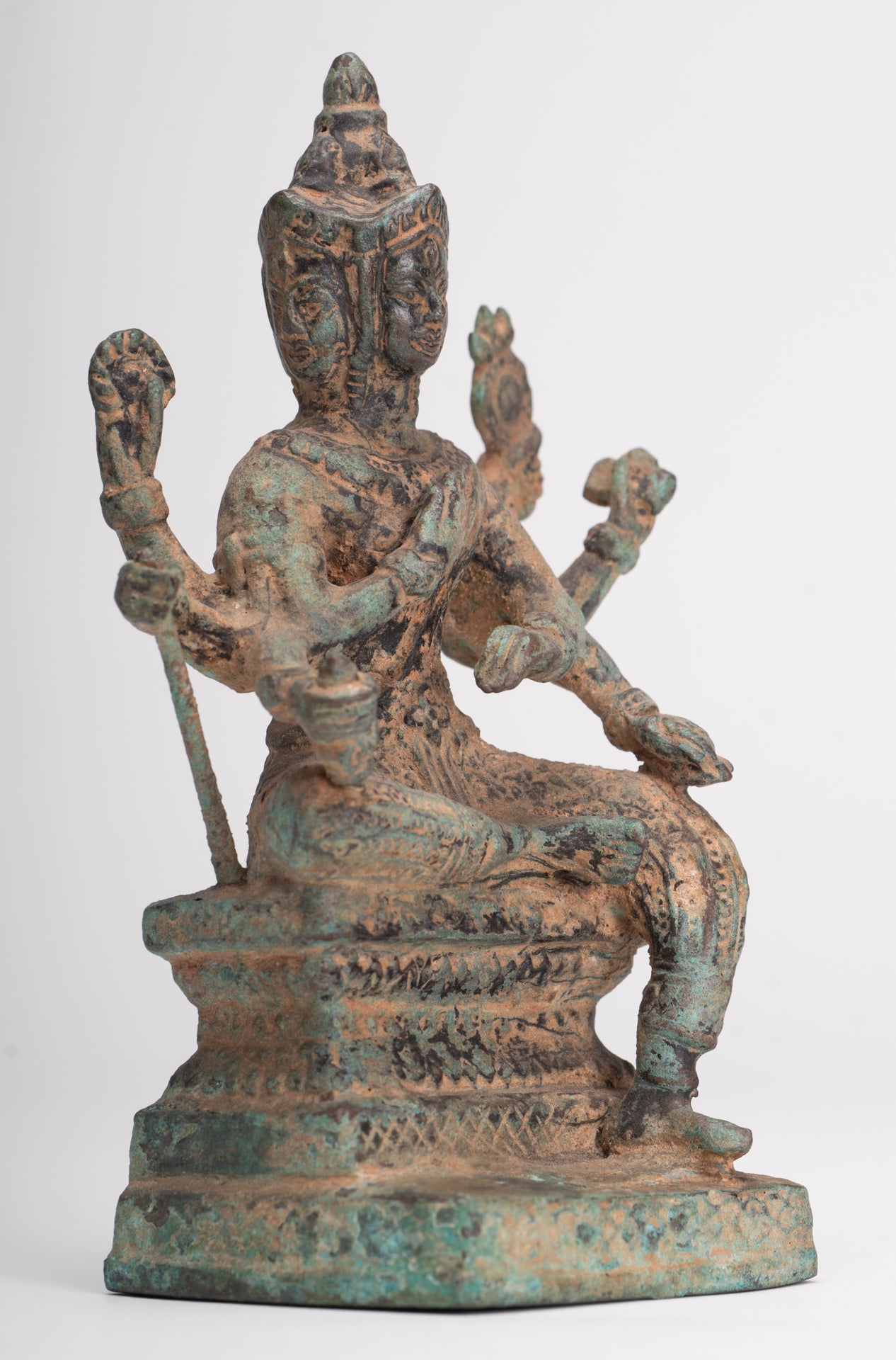 Brahma Statue - Antique Khmer Style Bronze Brahma - Hindu God Creation - 15cm/6"