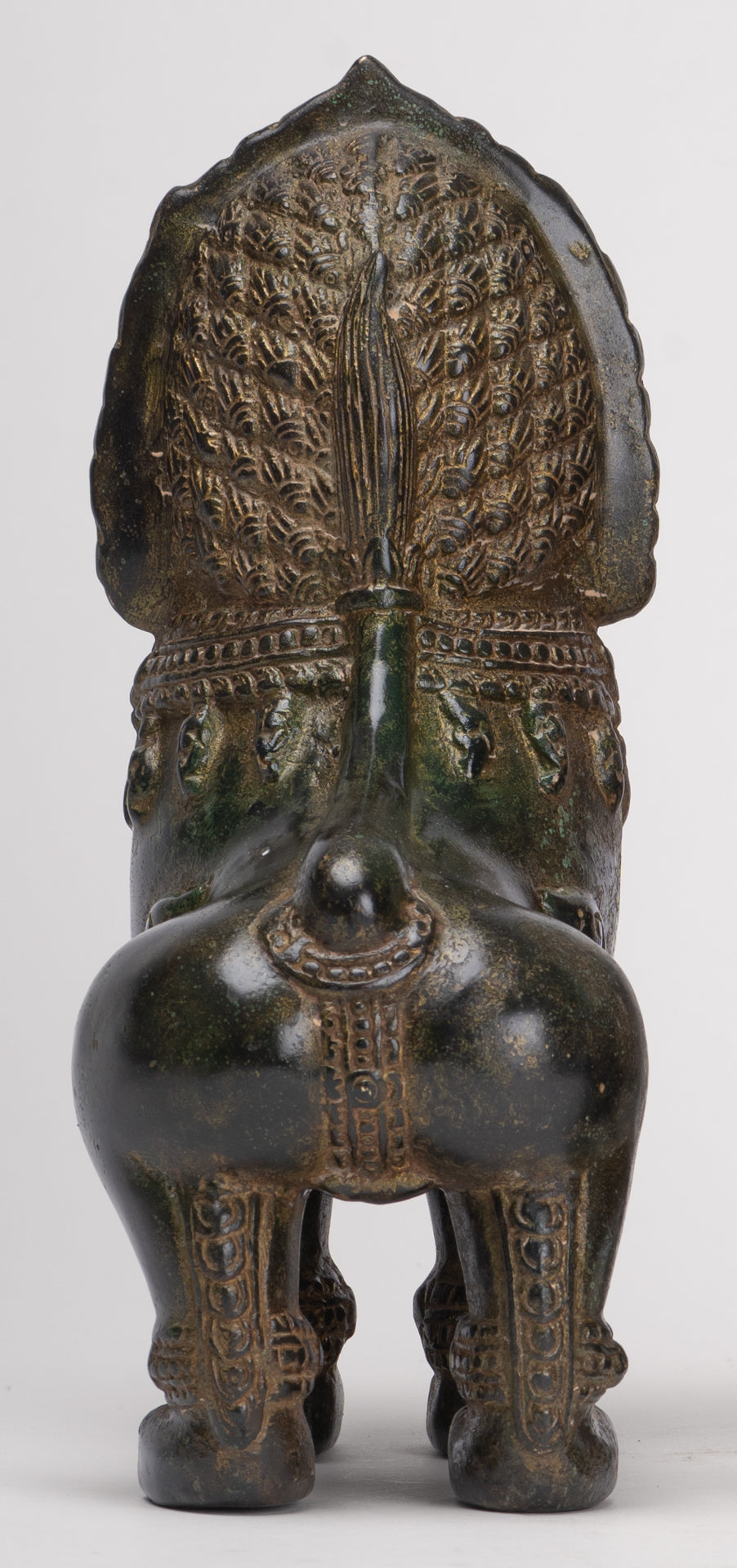 Temple Lions - Antique Khmer Style Bronze Standing Temple Guardian or Lions (Pair) - 21.5cm/9"