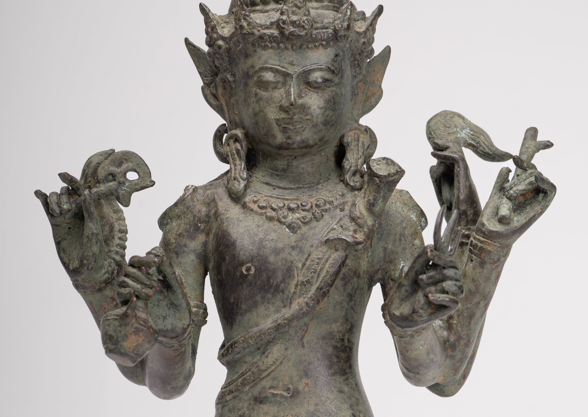 Shiva Statue - Antique Indonesian Style Bronze Javanese 6-Arm Shiva Statue - 34cm/14"