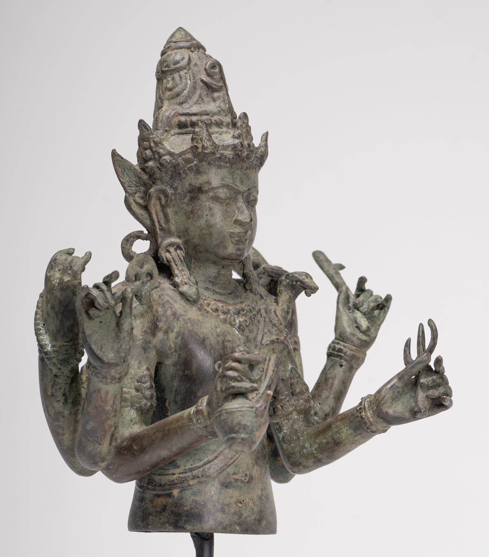 Shiva Statue - Antique Indonesian Style Bronze Javanese 6-Arm Shiva Statue - 34cm/14"