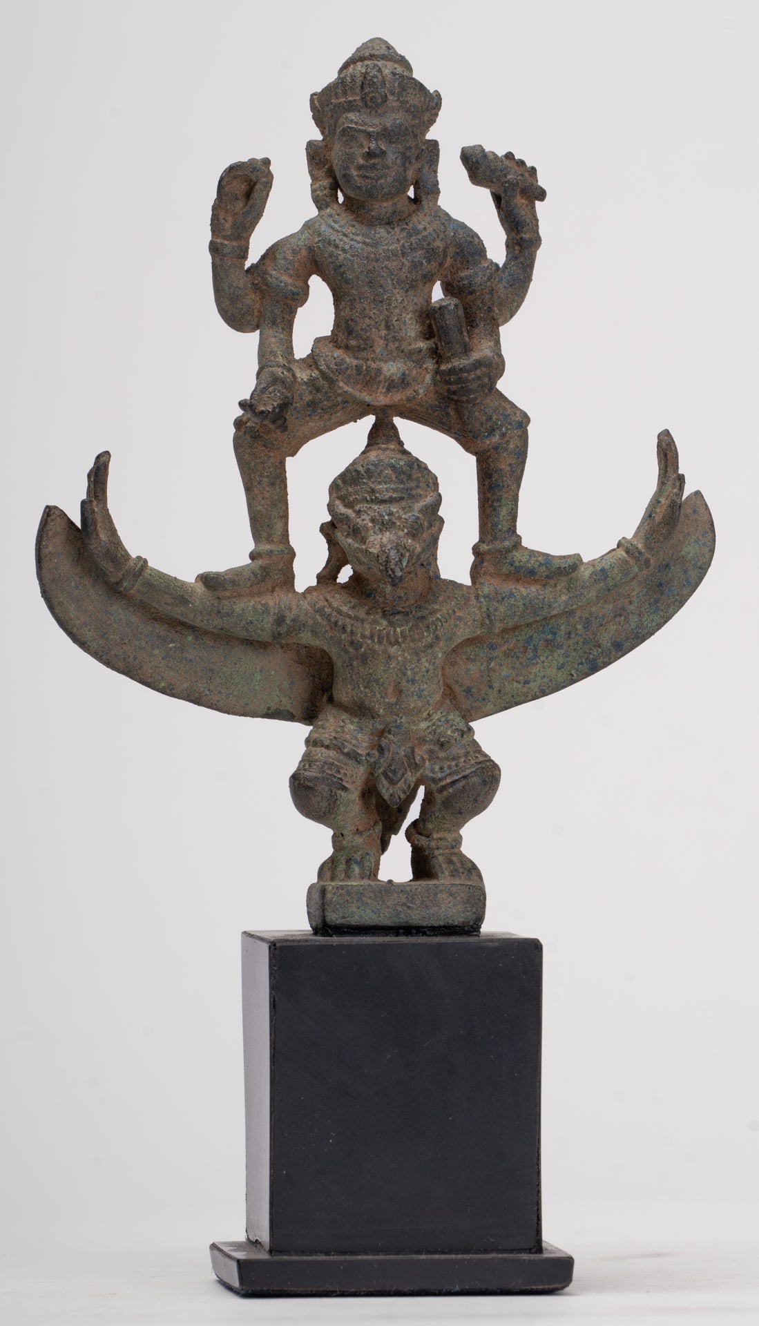 Masterpiece - Antique Khmer Style Bronze Khmer Angkor Wat Vishnu Statue Riding Garuda - 19.5cm/8"