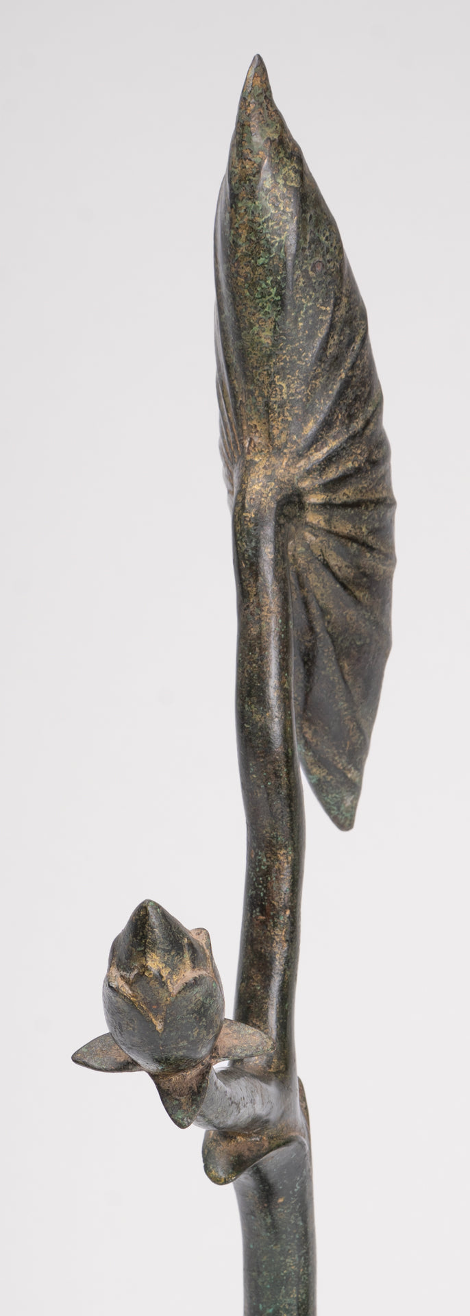 Mounted Antique Khmer Style Bronze Lotus Bud - 53cm/21"