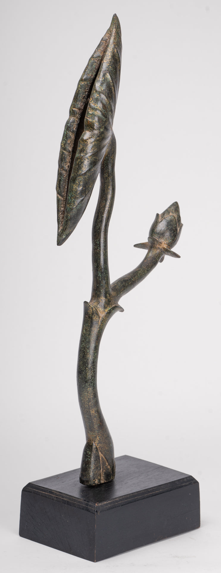 Mounted Antique Khmer Style Bronze Lotus Bud - 53cm/21"