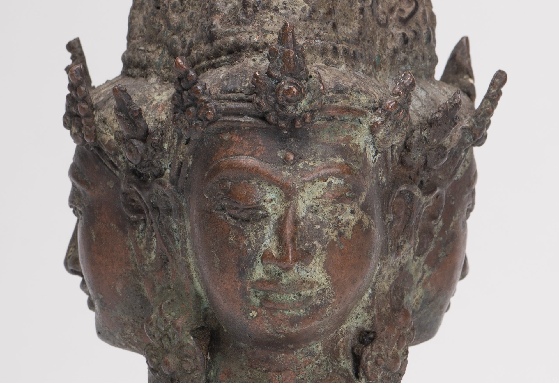 Trimurti Statue - Antique Indonesian Style Trimurti Shiva Brahma Vishnu Head - 21cm/8"