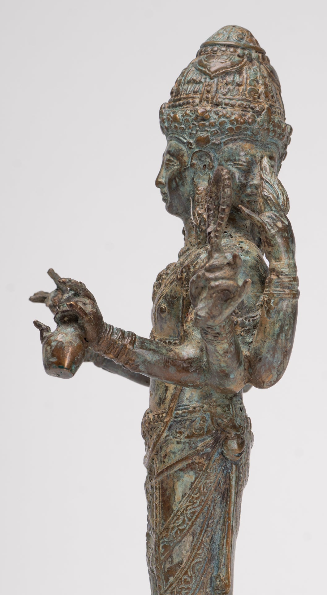 Trimurti Statue - Antique Indonesian Style Trimurti Shiva Brahma Vishnu Statue - 32.5cm/13"