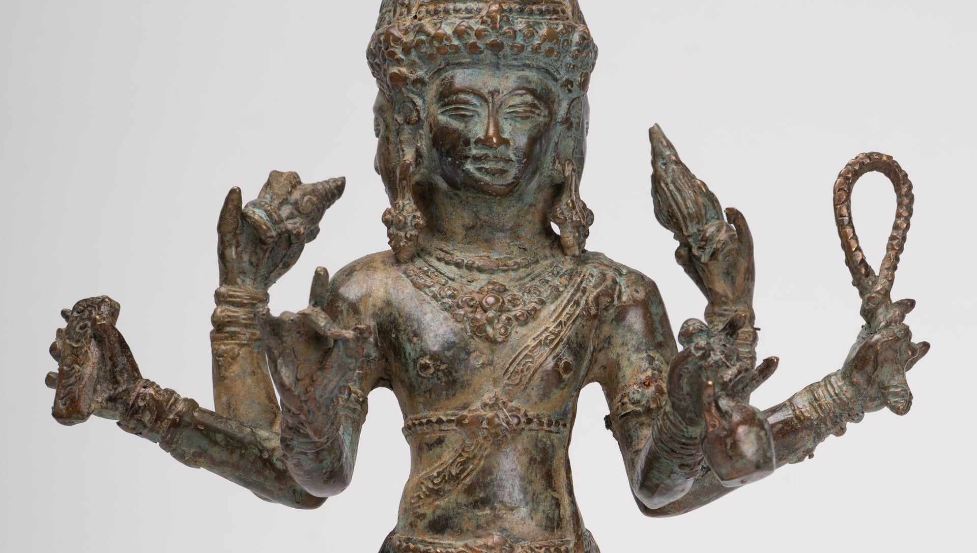 Trimurti Statue - Antique Indonesian Style Trimurti Shiva Brahma Vishnu Statue - 32.5cm/13"