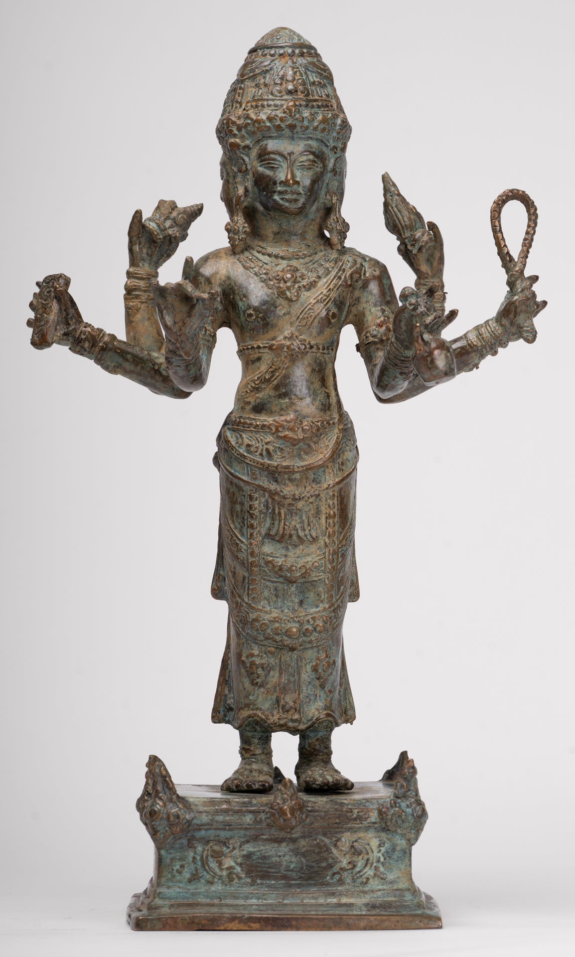 Trimurti Statue - Antique Indonesian Style Trimurti Shiva Brahma Vishnu Statue - 32.5cm/13"