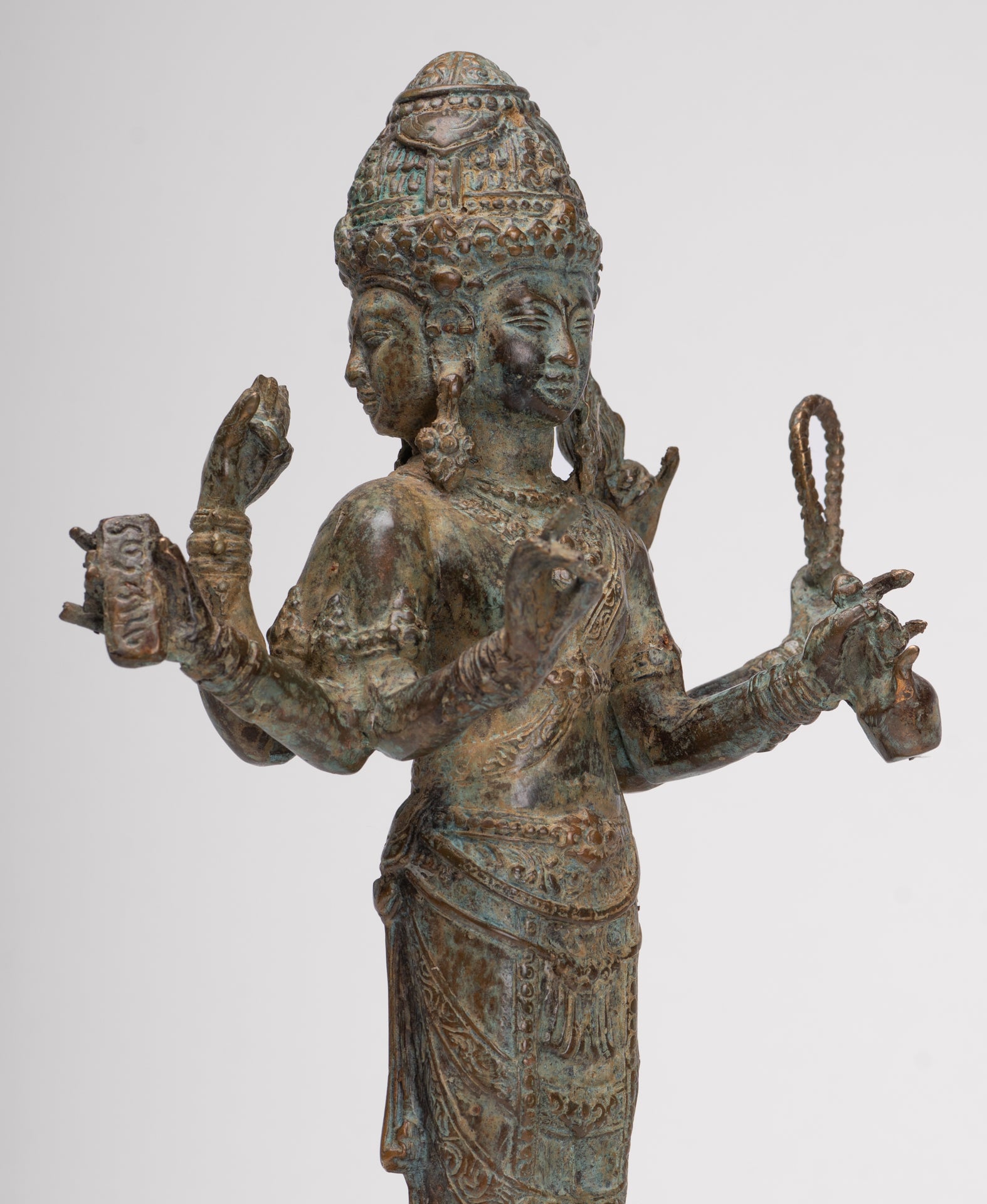 Trimurti Statue - Antique Indonesian Style Trimurti Shiva Brahma Vishnu Statue - 32.5cm/13"
