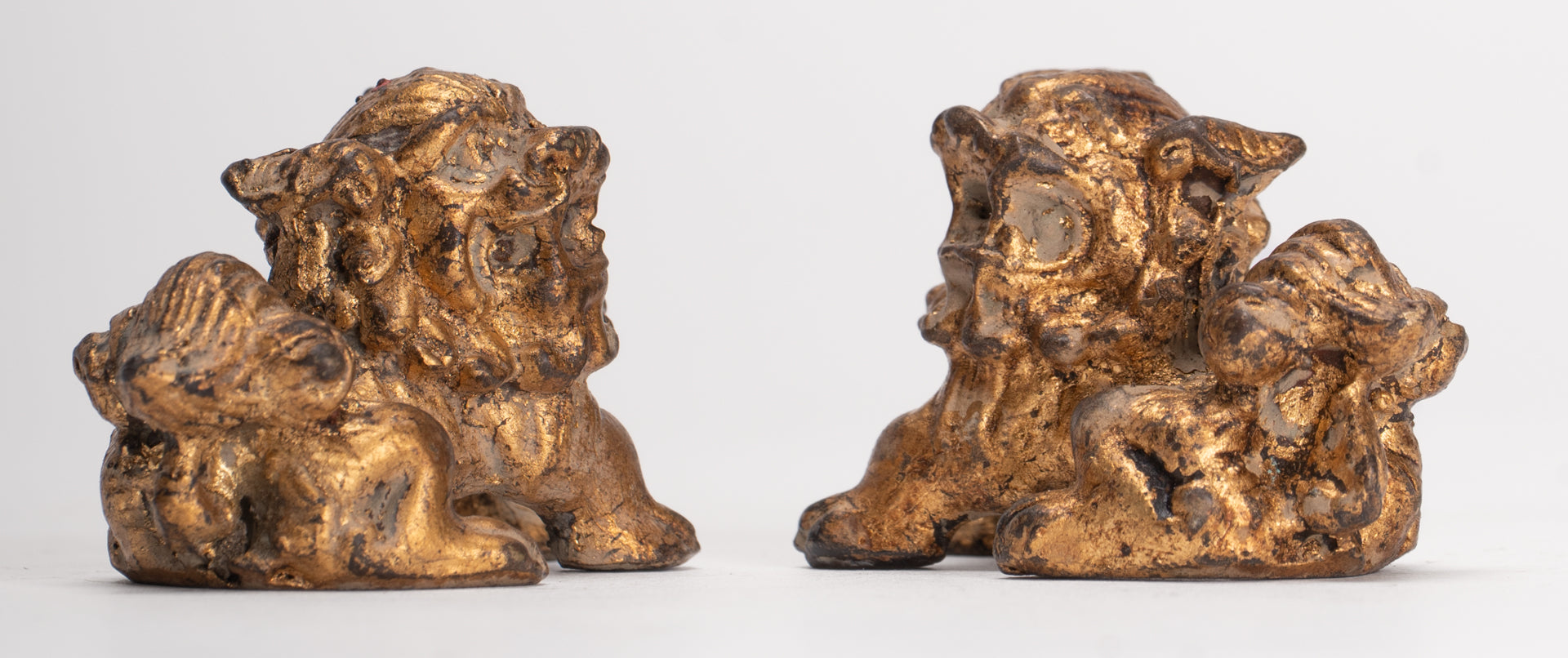 Antique Chinese Style Temple Guardian Lions Shishi Lions Foo Dogs Imperial Lions (Pair) - 3.5cm/1"