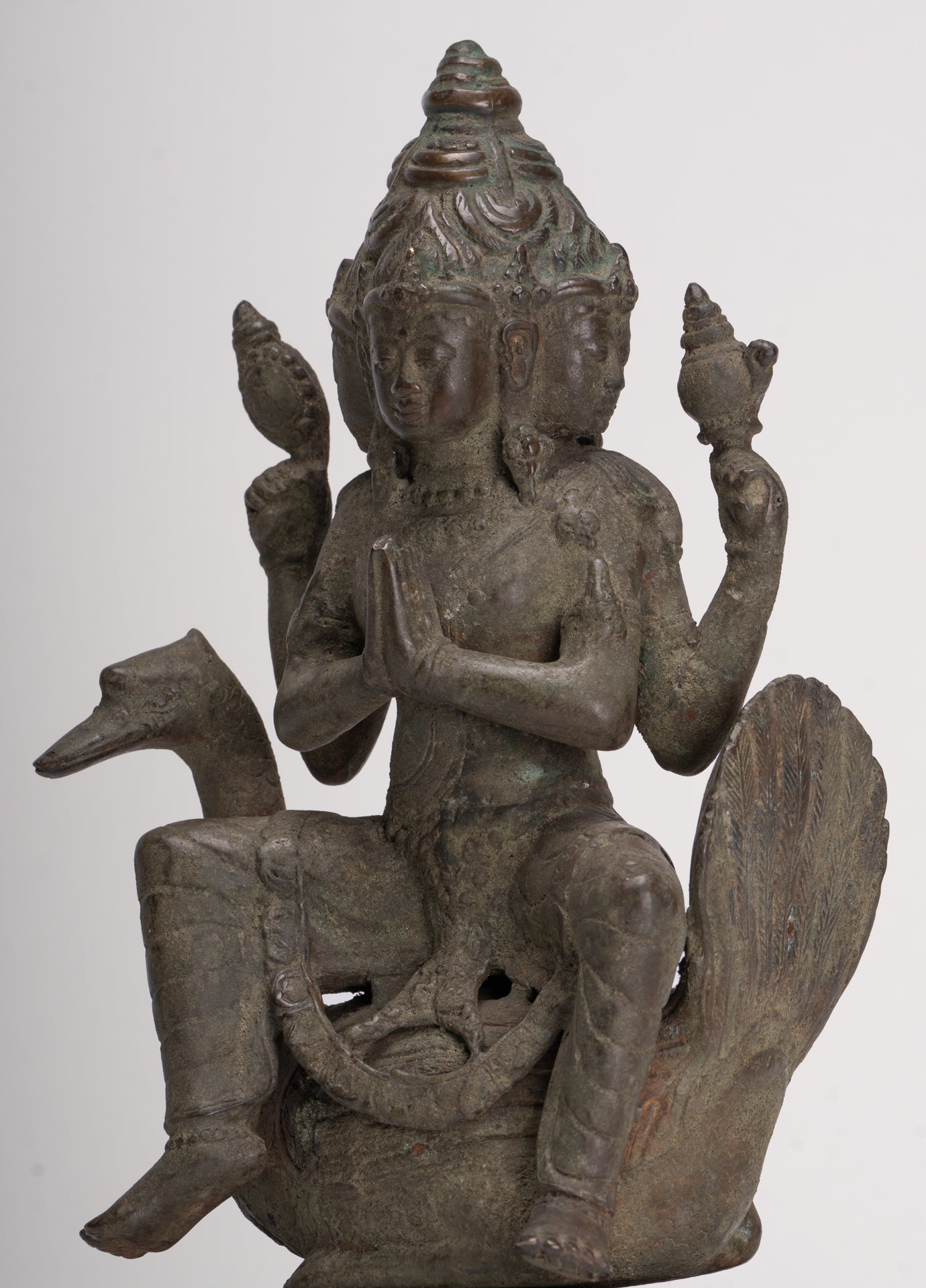 Antique Indonesian Style Majapahit Standing Bronze Brahma Statue - 30cm/12"