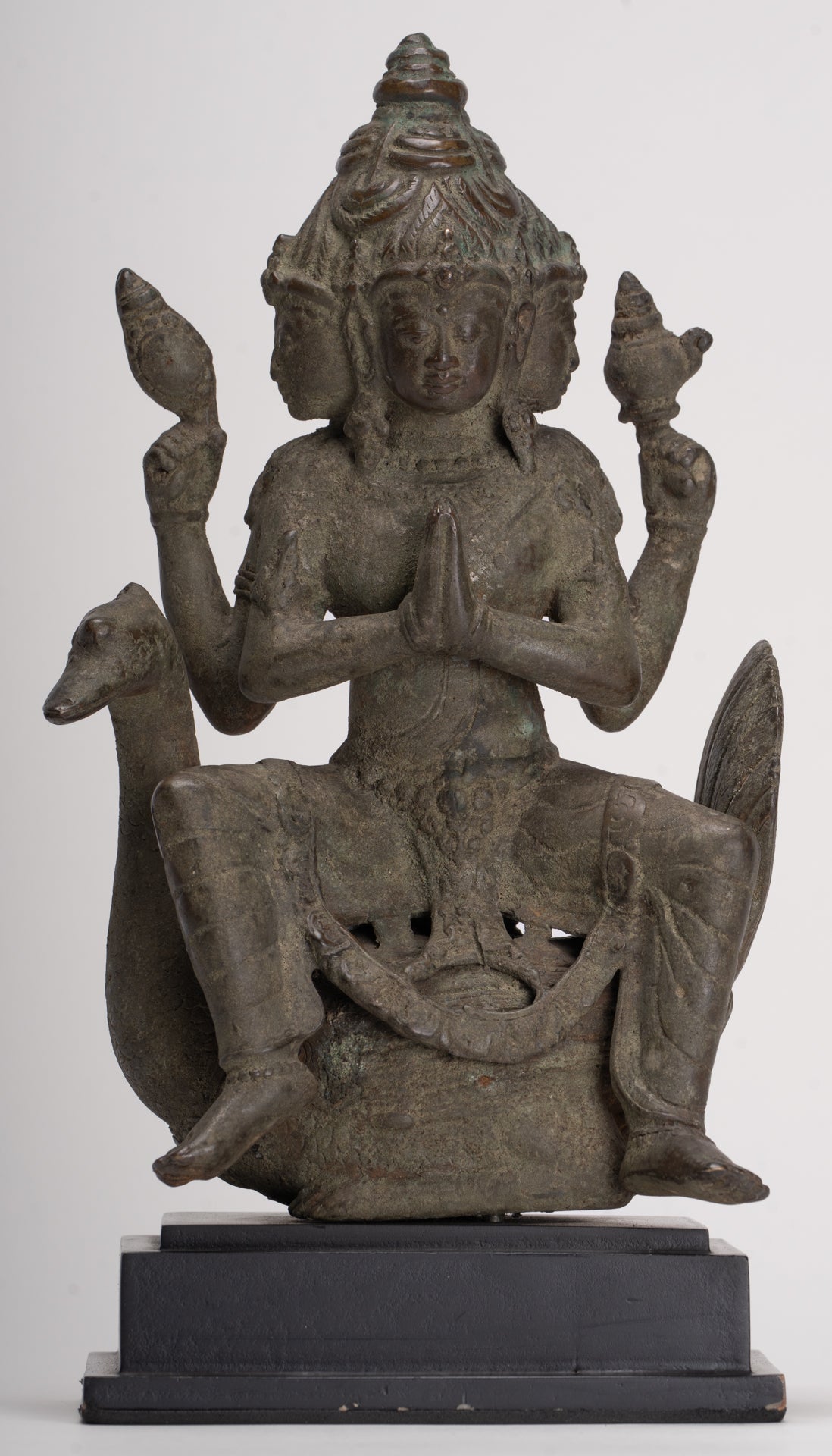 Antique Indonesian Style Majapahit Standing Bronze Brahma Statue - 30cm/12"