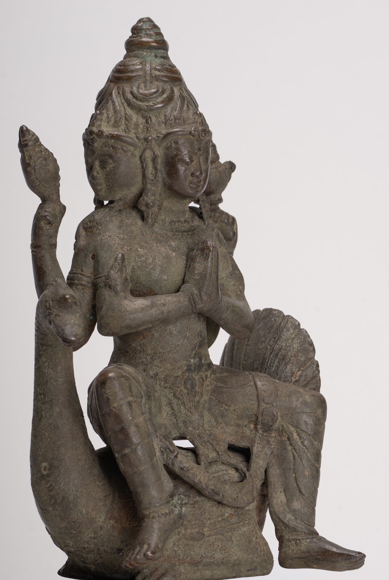 Antique Indonesian Style Majapahit Standing Bronze Brahma Statue - 30cm/12"