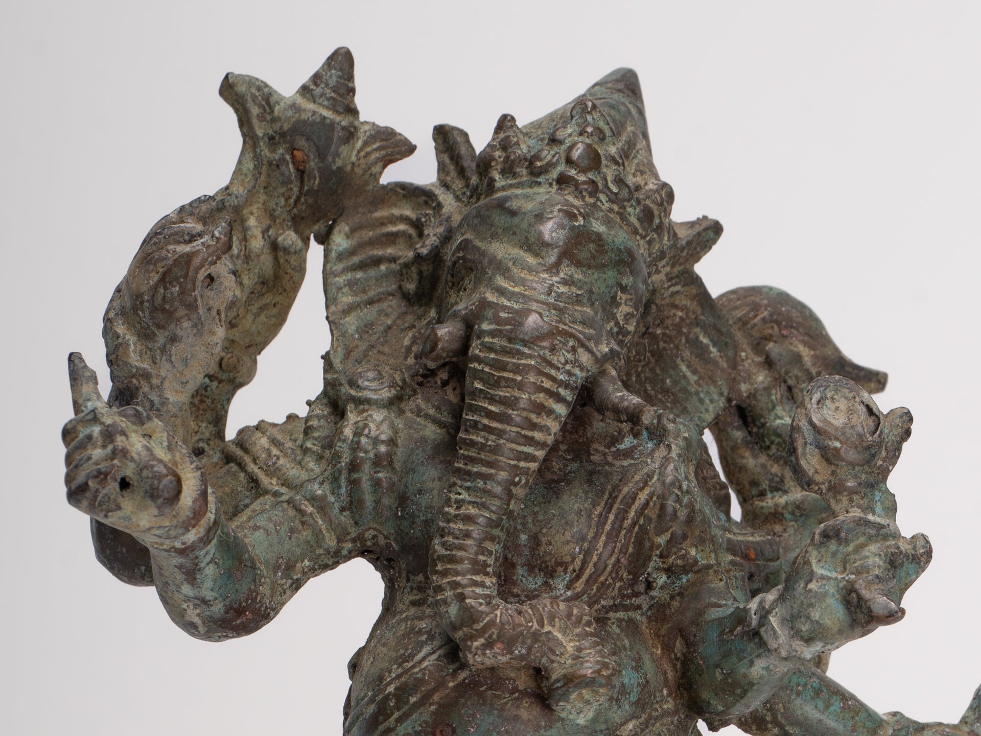 Antique Javanese Style Bronze Dancing Indonesian Ganesha Statue with Naga - 25cm/10"