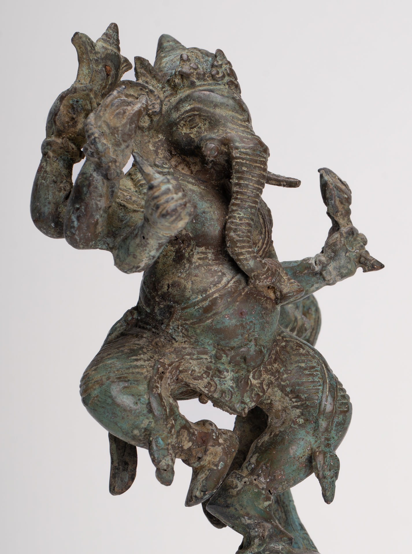 Antique Javanese Style Bronze Dancing Indonesian Ganesha Statue with Naga - 25cm/10"