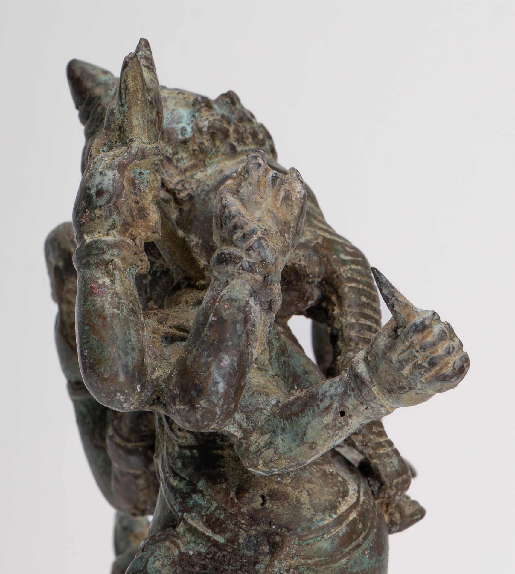 Antique Javanese Style Bronze Dancing Indonesian Ganesha Statue with Naga - 25cm/10"