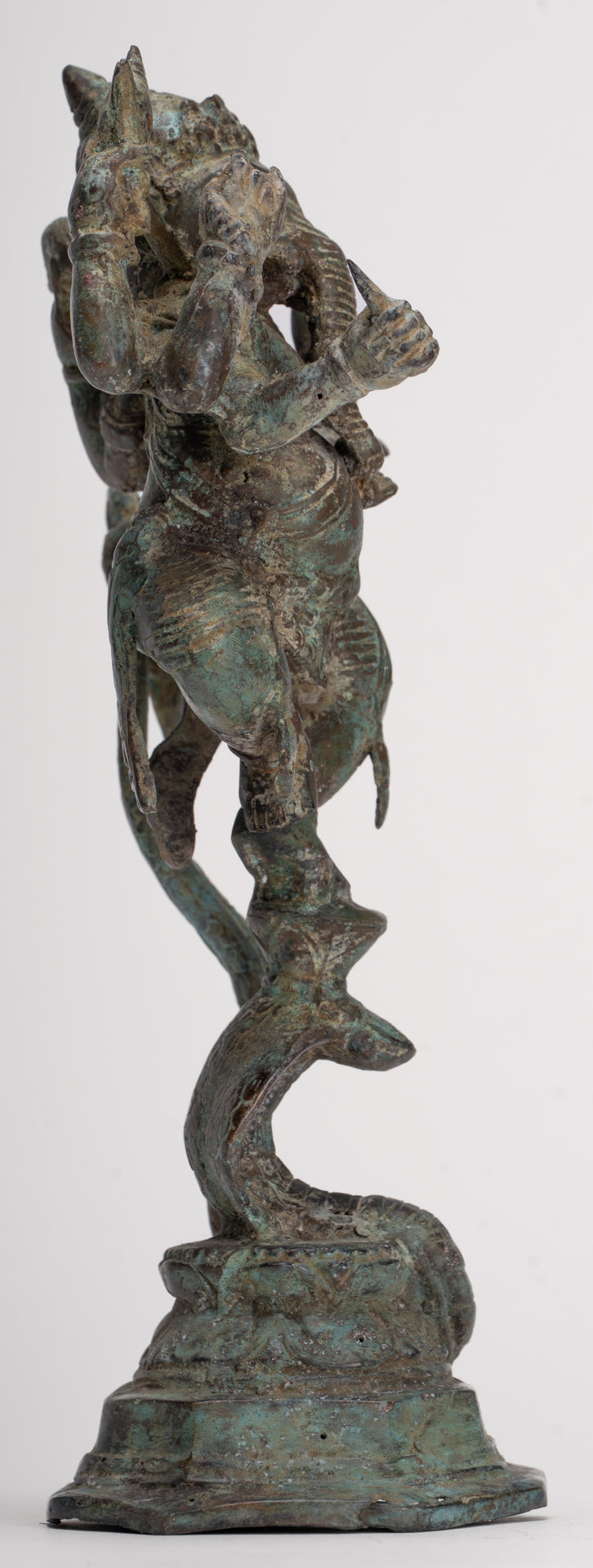 Antique Javanese Style Bronze Dancing Indonesian Ganesha Statue with Naga - 25cm/10"