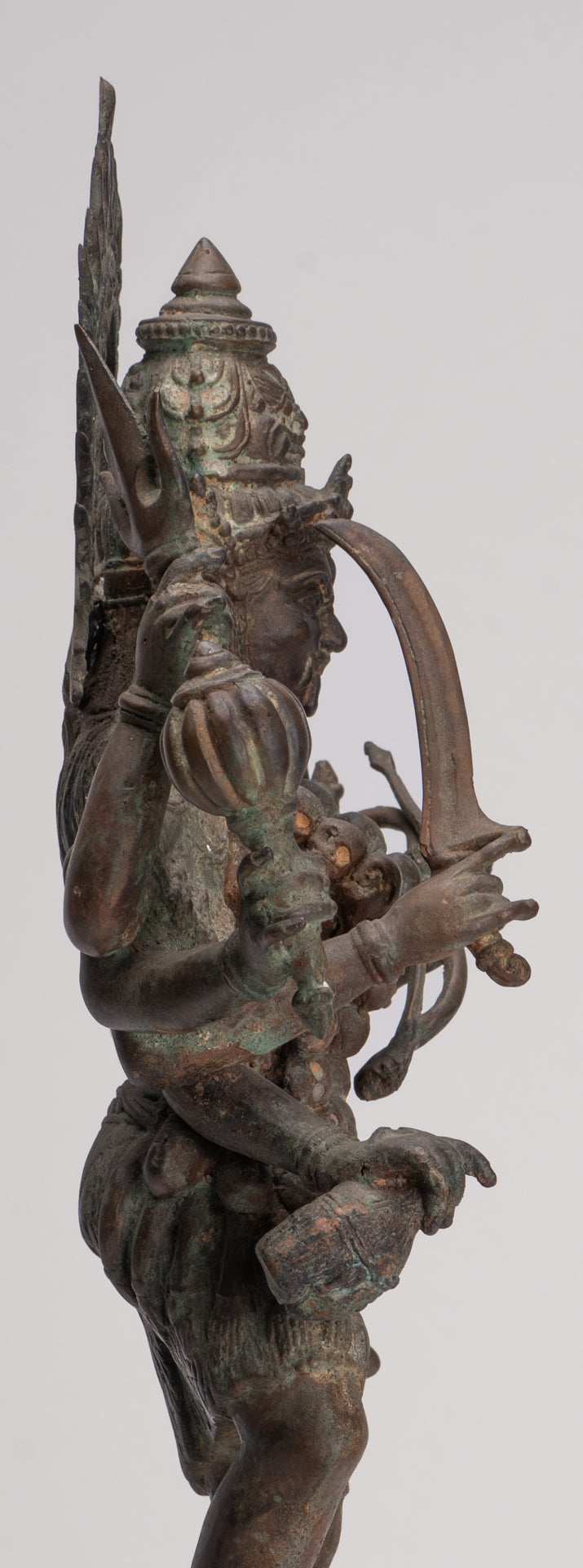 Kali Statue - Antique Java Style Majapahit Bronze Kali Statue on Roaring Lion - 54.5cm/22"
