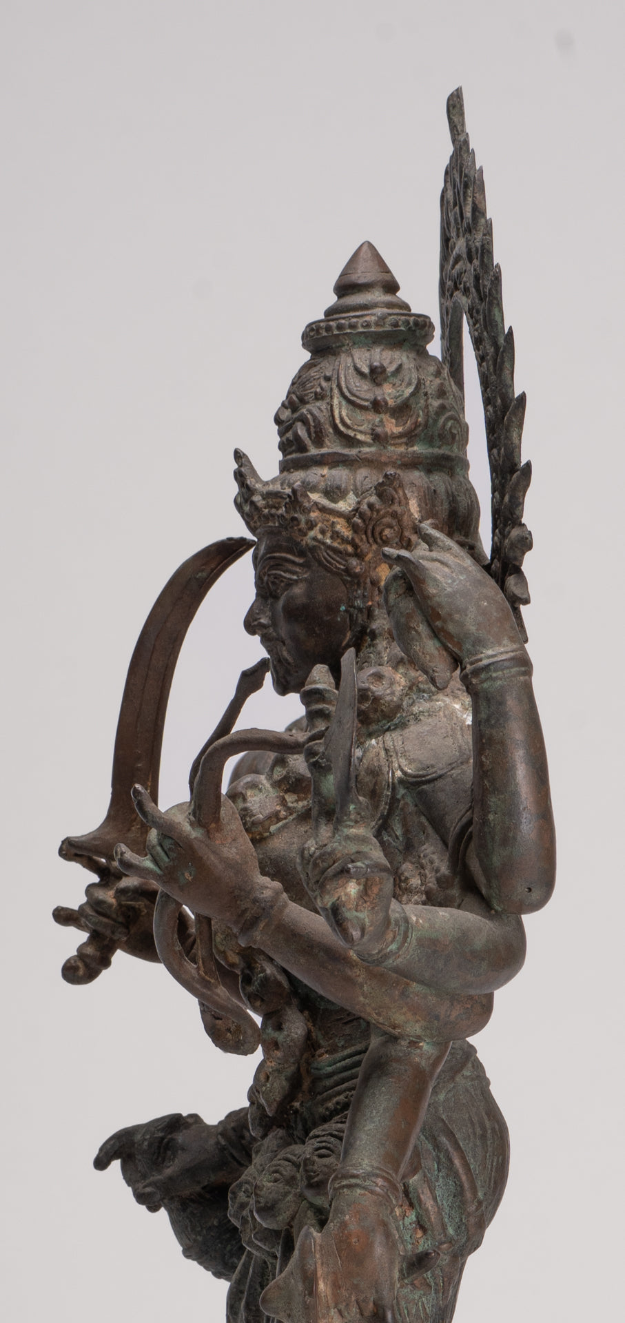 Kali Statue - Antique Java Style Majapahit Bronze Kali Statue on Roaring Lion - 54.5cm/22"