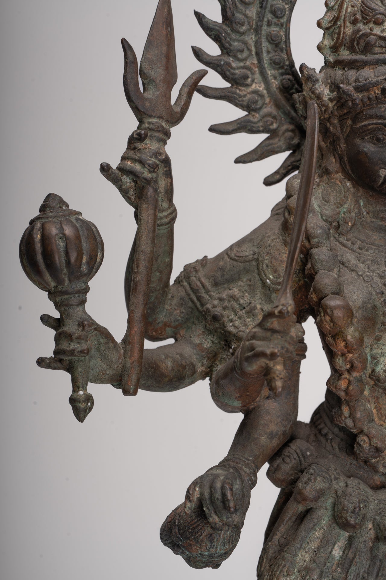 Kali Statue - Antique Java Style Majapahit Bronze Kali Statue on Roaring Lion - 54.5cm/22"