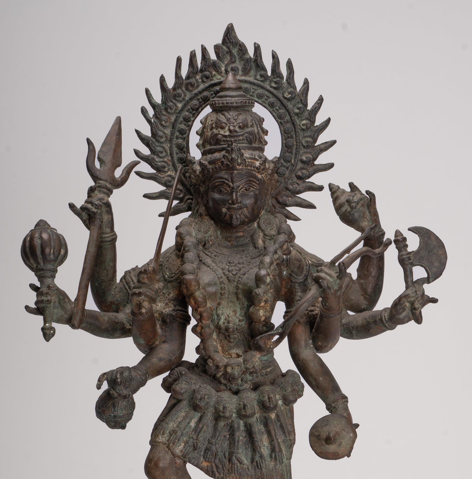 Kali Statue - Antique Java Style Majapahit Bronze Kali Statue on Roaring Lion - 54.5cm/22"