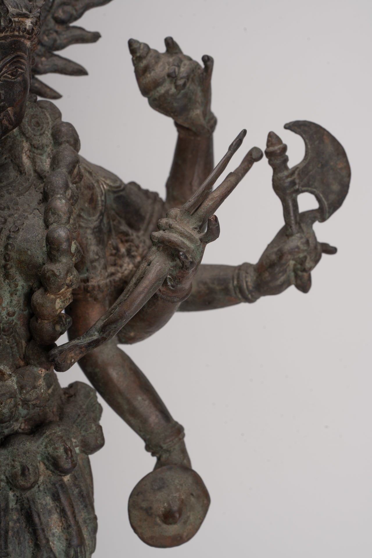 Kali Statue - Antique Java Style Majapahit Bronze Kali Statue on Roaring Lion - 54.5cm/22"