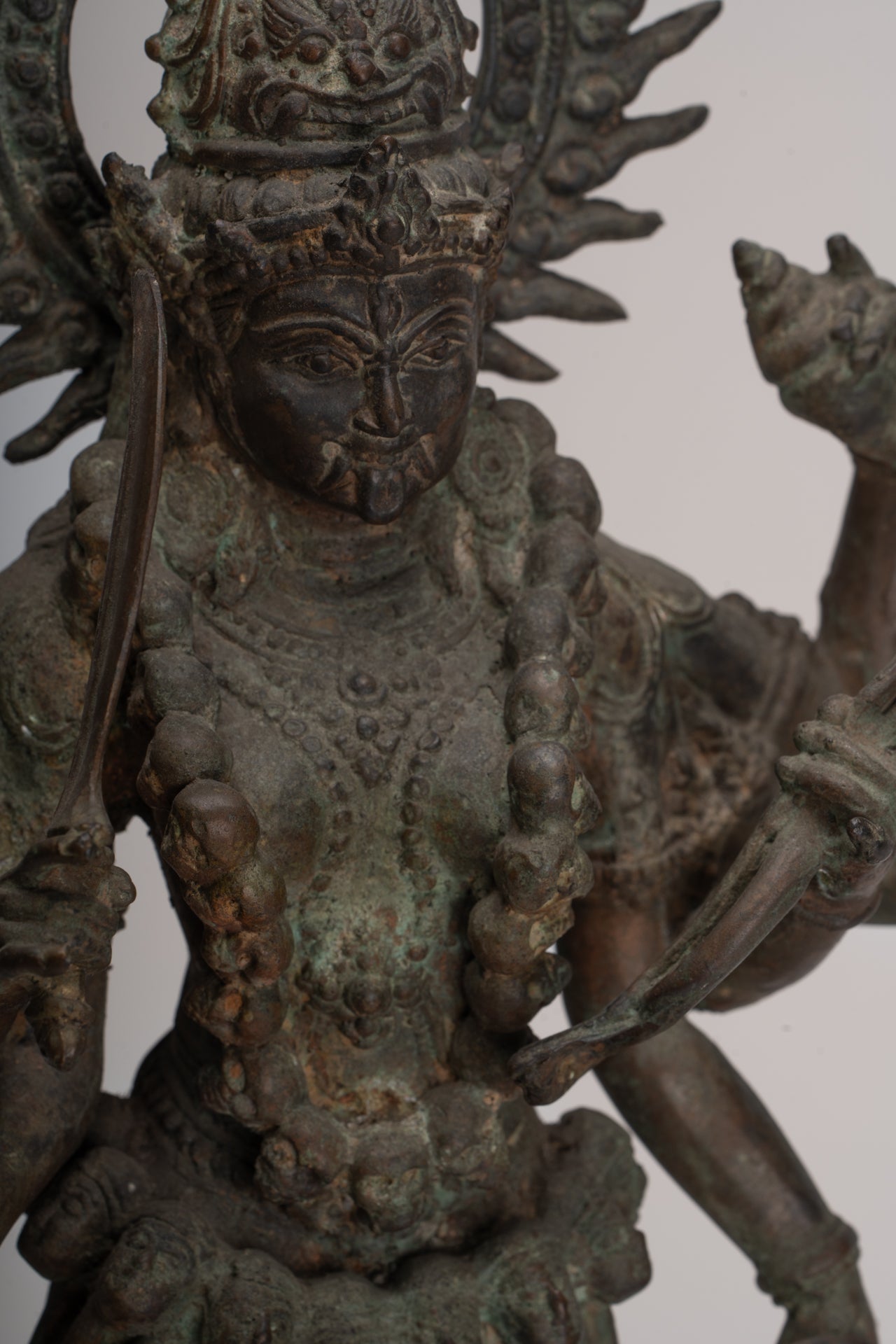 Kali Statue - Antique Java Style Majapahit Bronze Kali Statue on Roaring Lion - 54.5cm/22"
