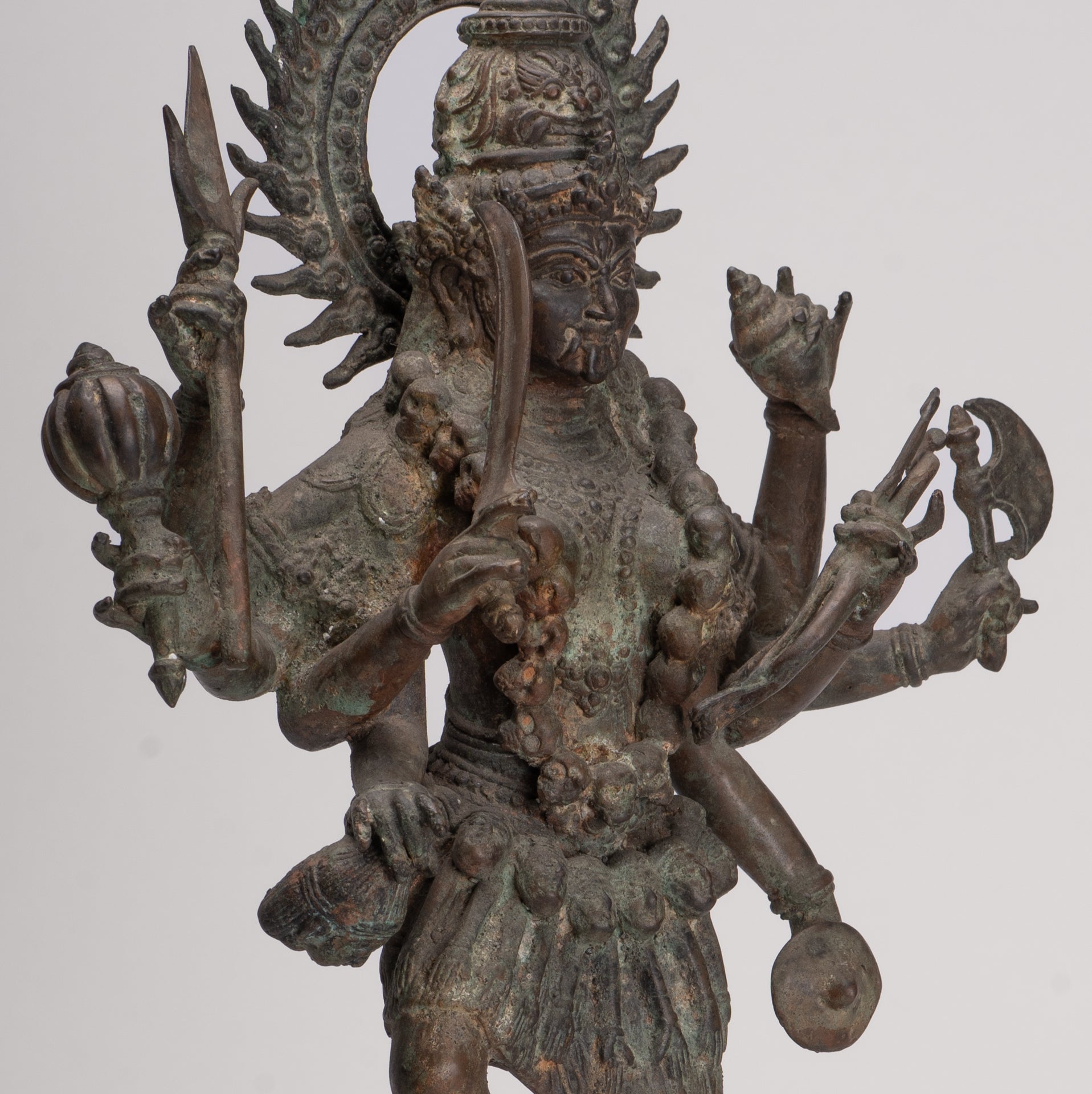 Kali Statue - Antique Java Style Majapahit Bronze Kali Statue on Roaring Lion - 54.5cm/22"