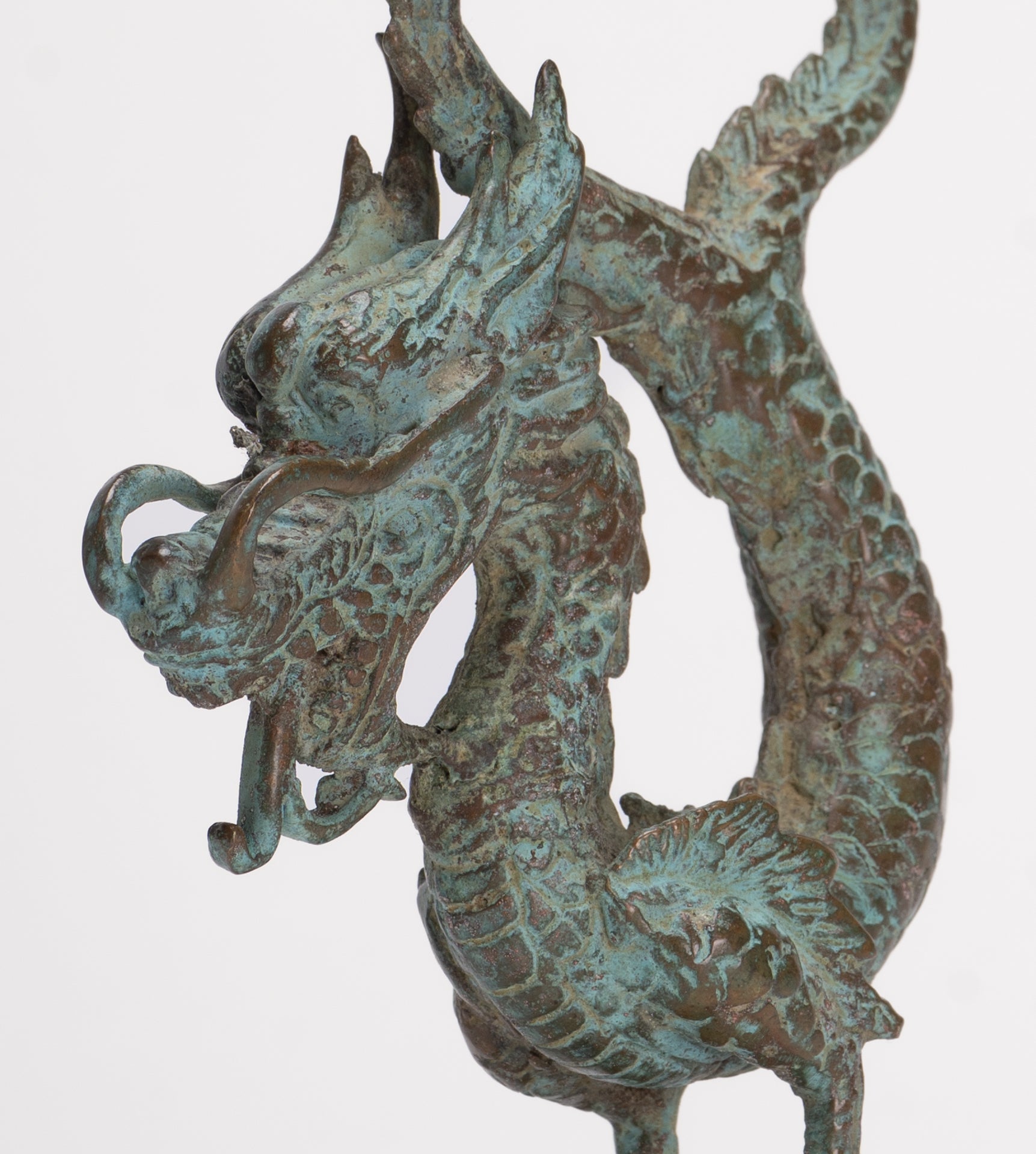 Antique Chinese Style Bronze Dragon Candle Holder - 17.5cm/7"