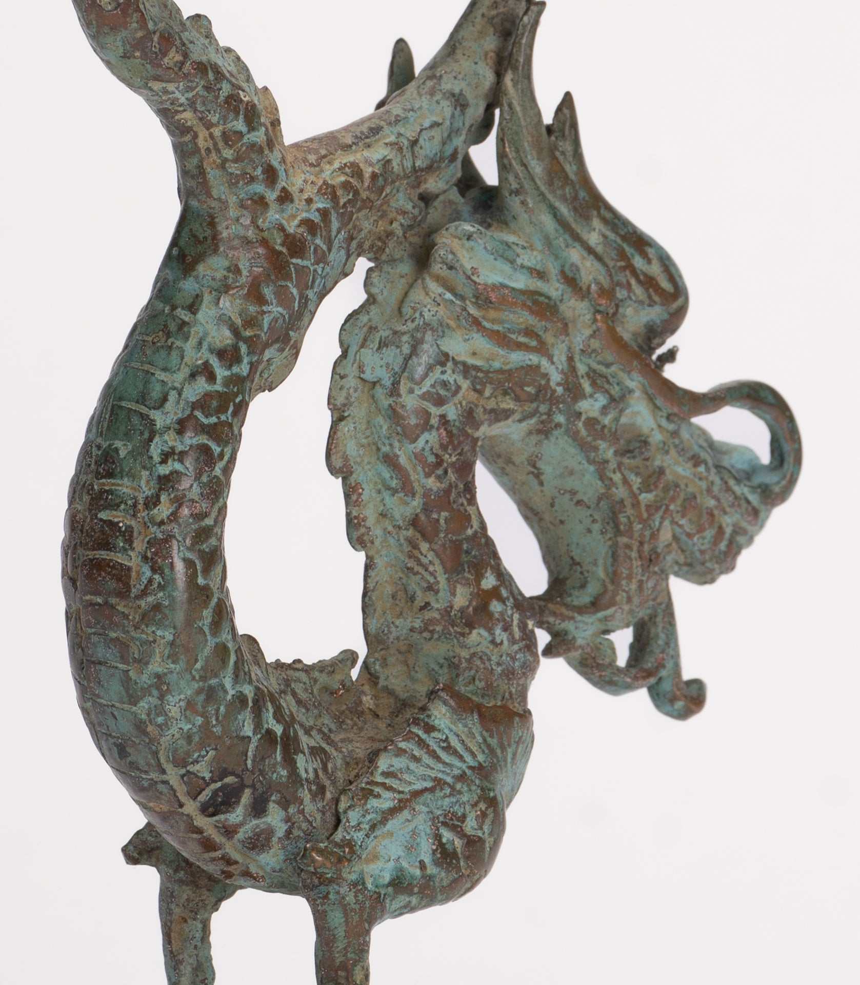 Antique Chinese Style Bronze Dragon Candle Holder - 17.5cm/7"