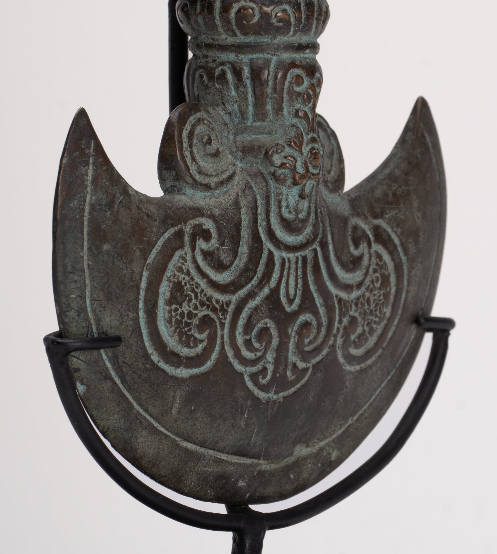 Antique Indonesian Style Mounted Bronze Ceremonial Chandrasa Axe Head - 29cm/12"