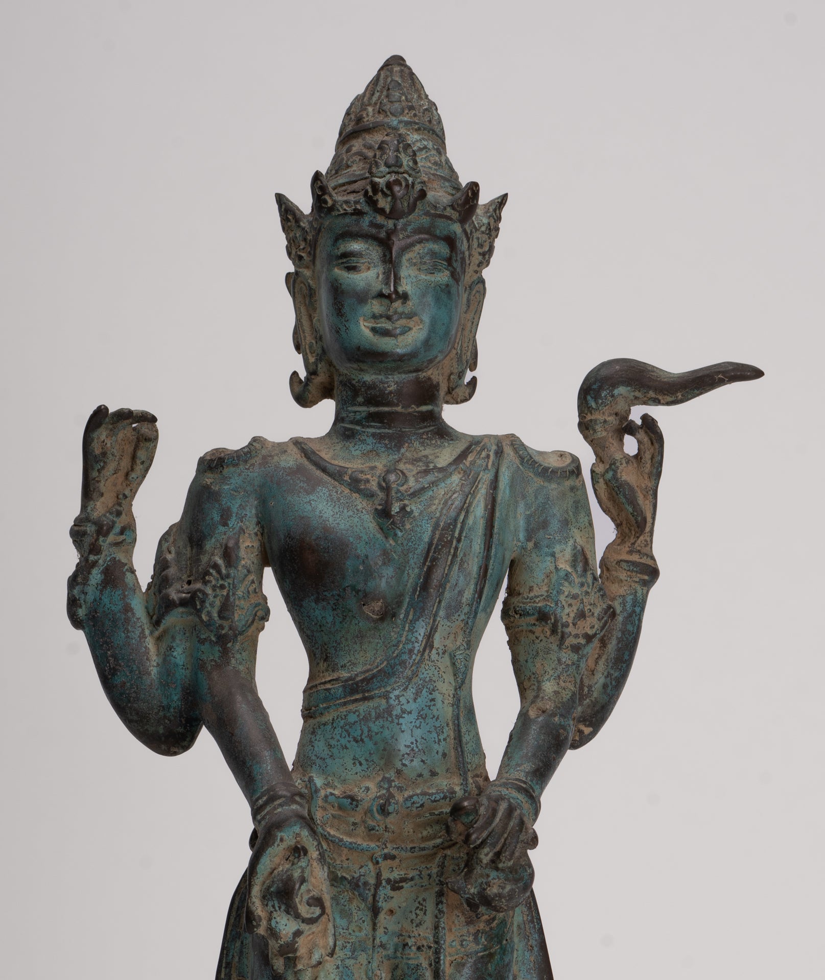 Vishnu - Antique Indonesian Style Majapahit Java Standing Bronze Vishnu Statue - 39cm/16"