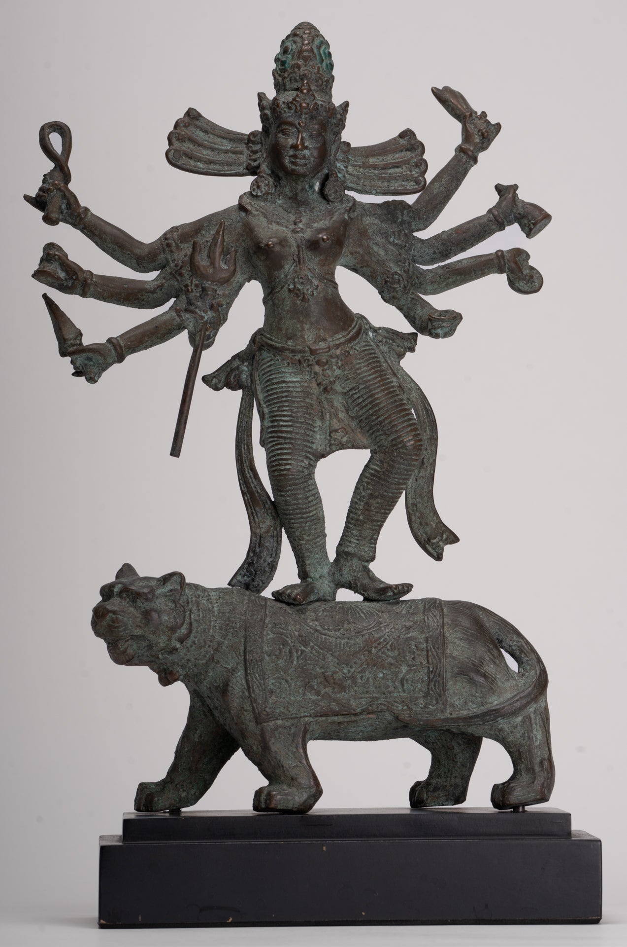 Antique Javanese Style Majapahit Simhavahini Durga Statue - 37cm/15"
