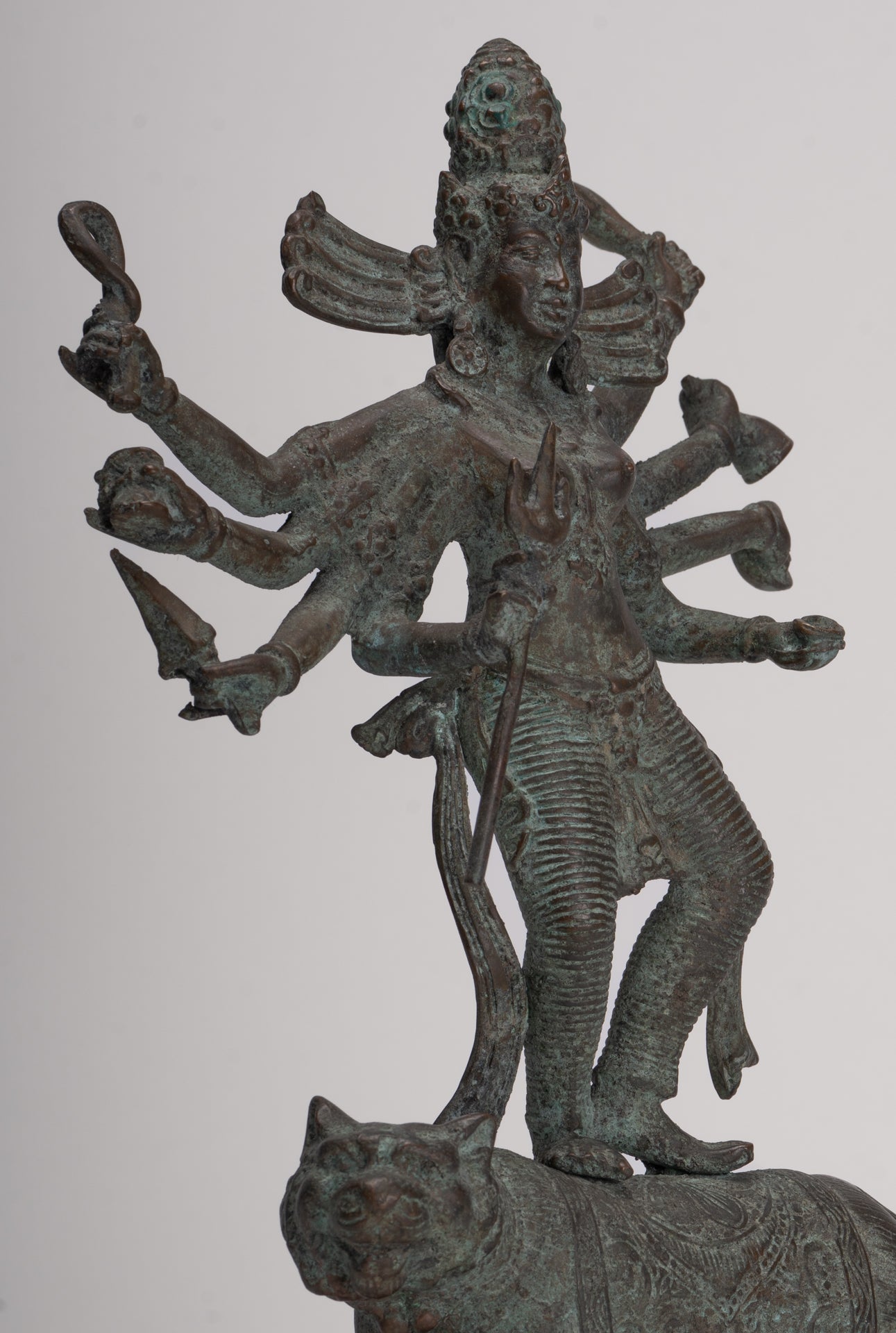 Antique Javanese Style Majapahit Simhavahini Durga Statue - 37cm/15"