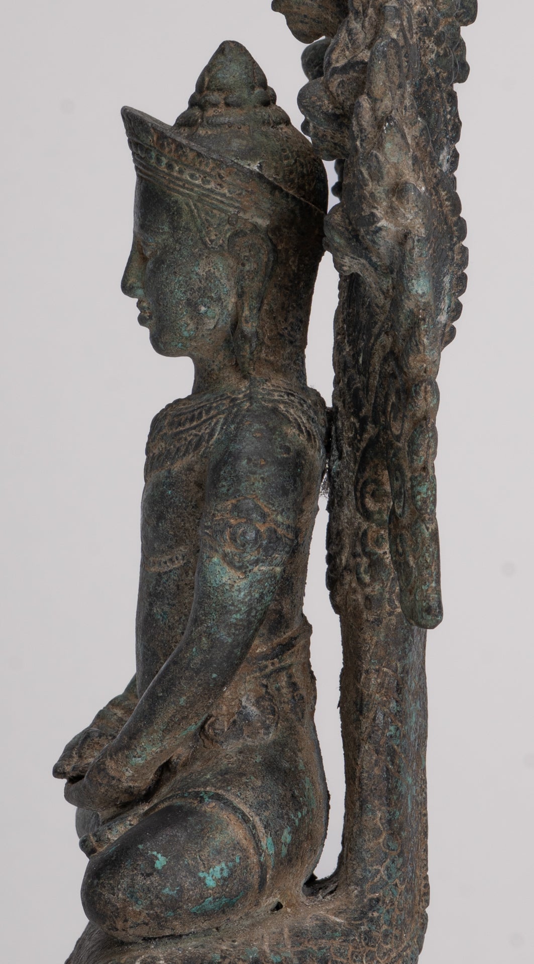 Buddha Statue - Antique Bayon Style Khmer Seated Bronze Naga Meditation Buddha - 37cm/15"