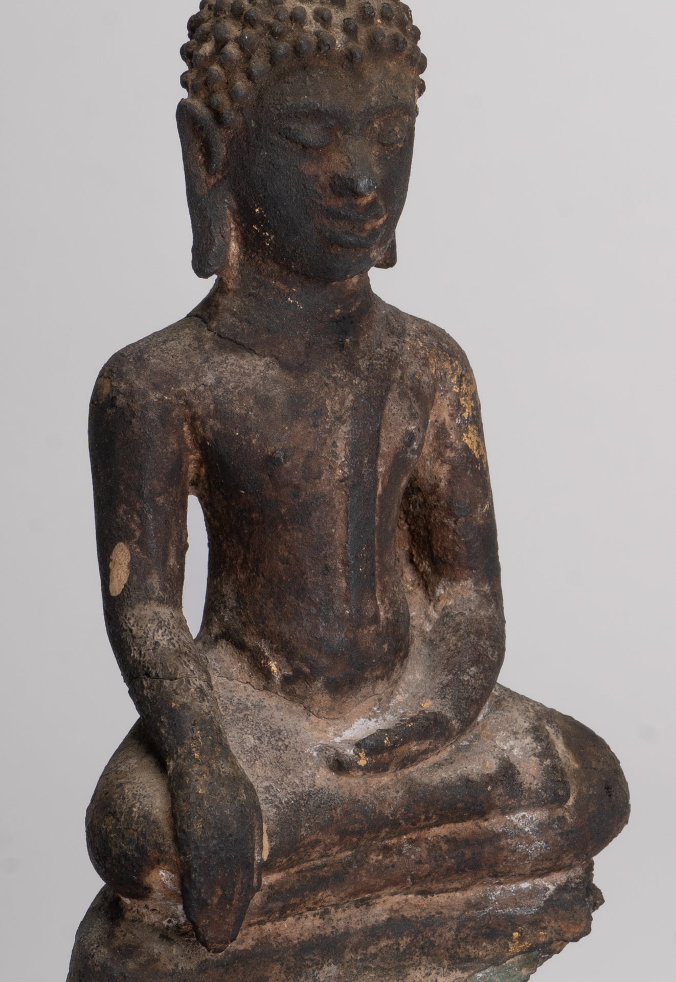 Antique Ayutthaya Style Seated Enlightenment Buddha Statue - 20cm/8"