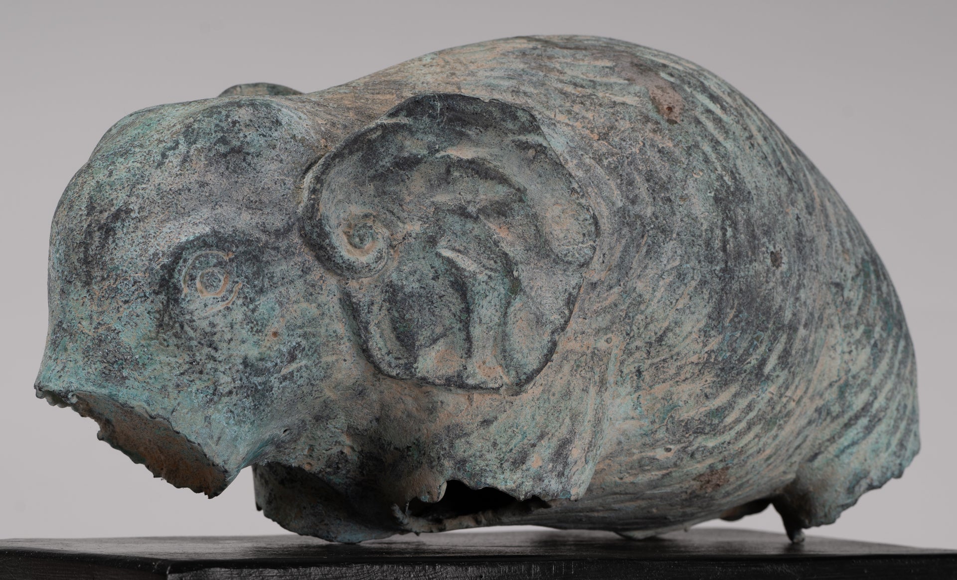 Antique Khmer Style Verdigris Bronze Abstract Elephant Statue - 21cm/8.5"