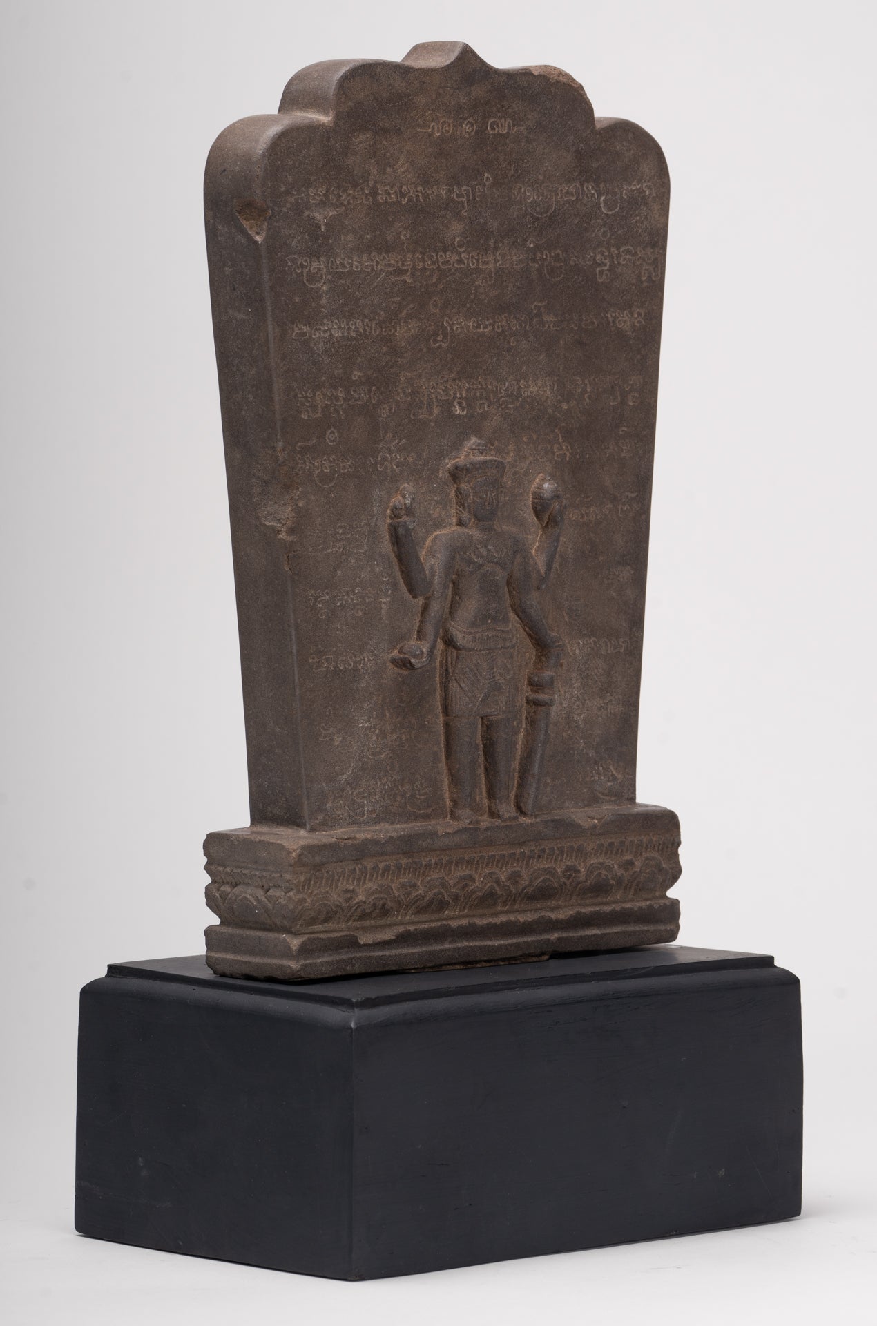Antique Bayon Style Mounted Stone Stele Vishnu Statue - 42cm/17"