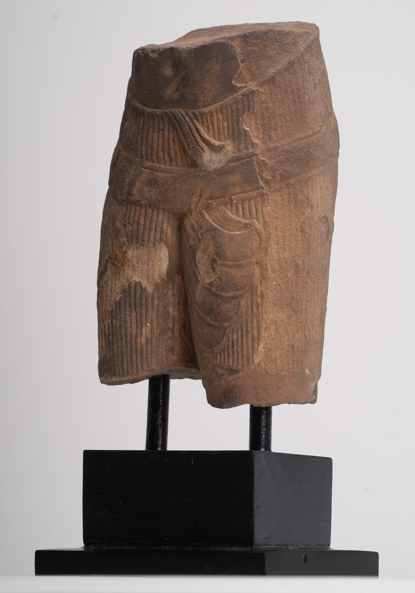 Antique Khmer Style Stone Mounted Baphuon Style Male Torso - 32cm / 13"