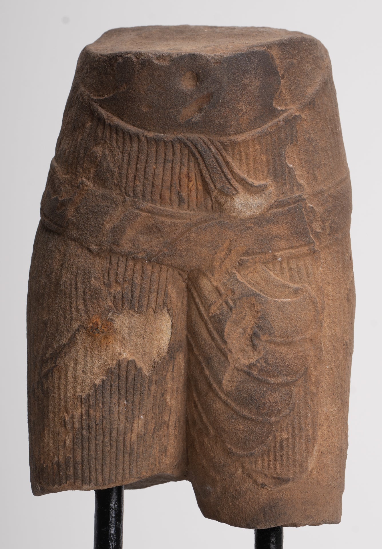 Antique Khmer Style Stone Mounted Baphuon Style Male Torso - 32cm / 13"