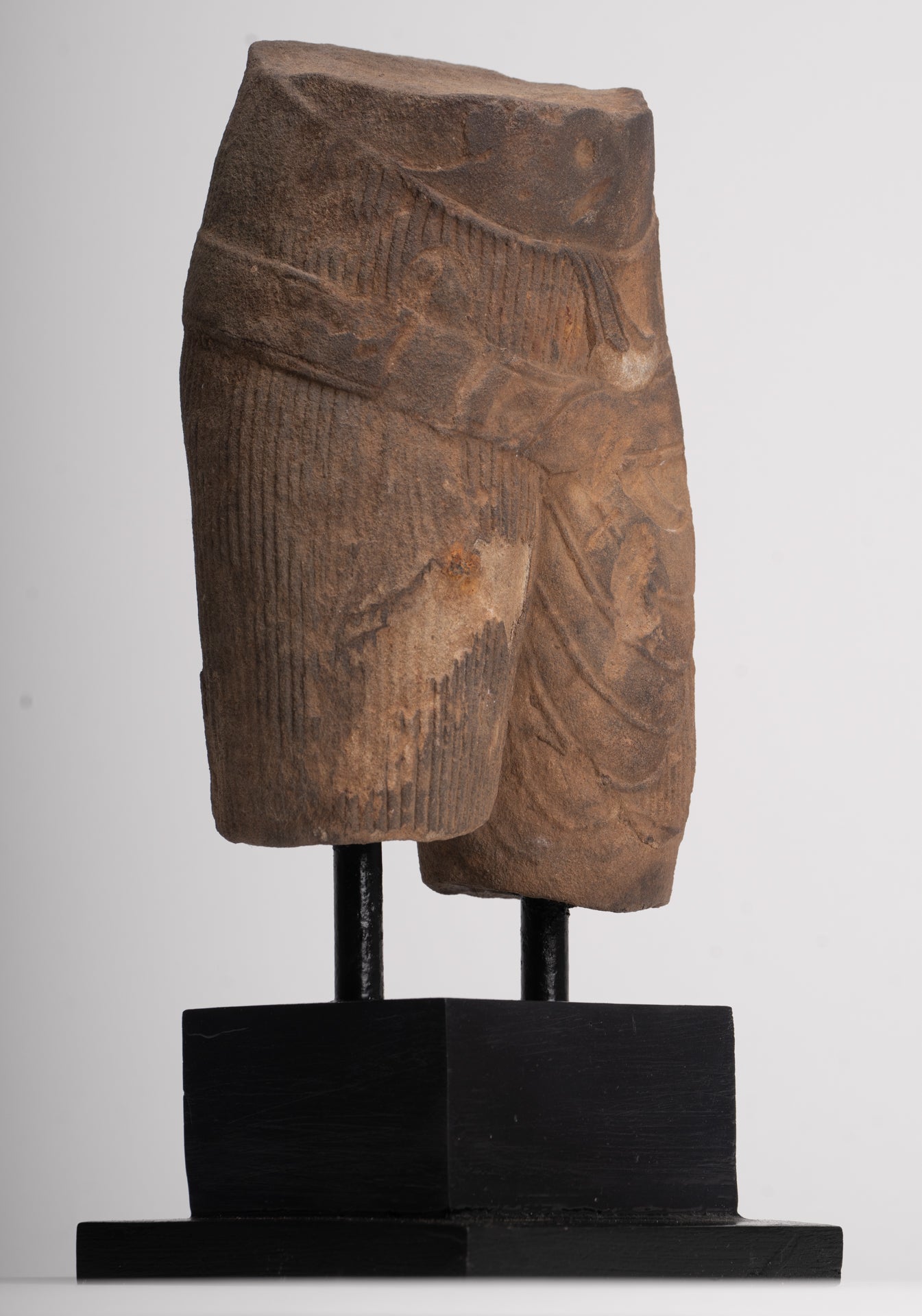 Antique Khmer Style Stone Mounted Baphuon Style Male Torso - 32cm / 13"