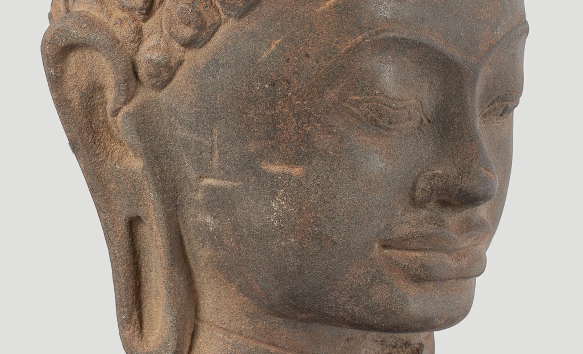 Buddha Statue - Antique Dvaravati Style Thai Stone Buddha Head Statue - 27cm/11"