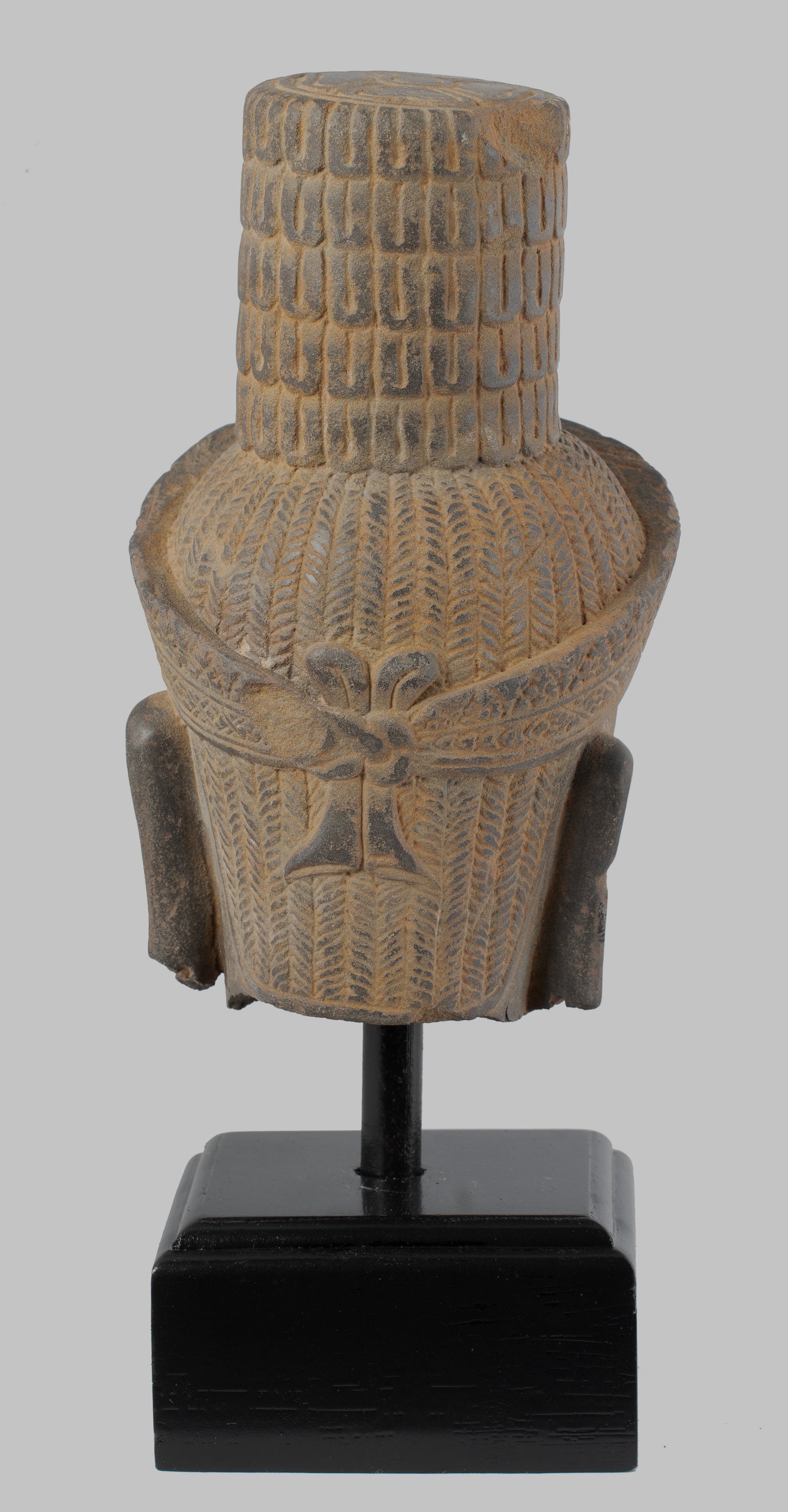 Antique Koh Ker Style Stone Mounted Khmer Vishnu Head - 28cm / 11"