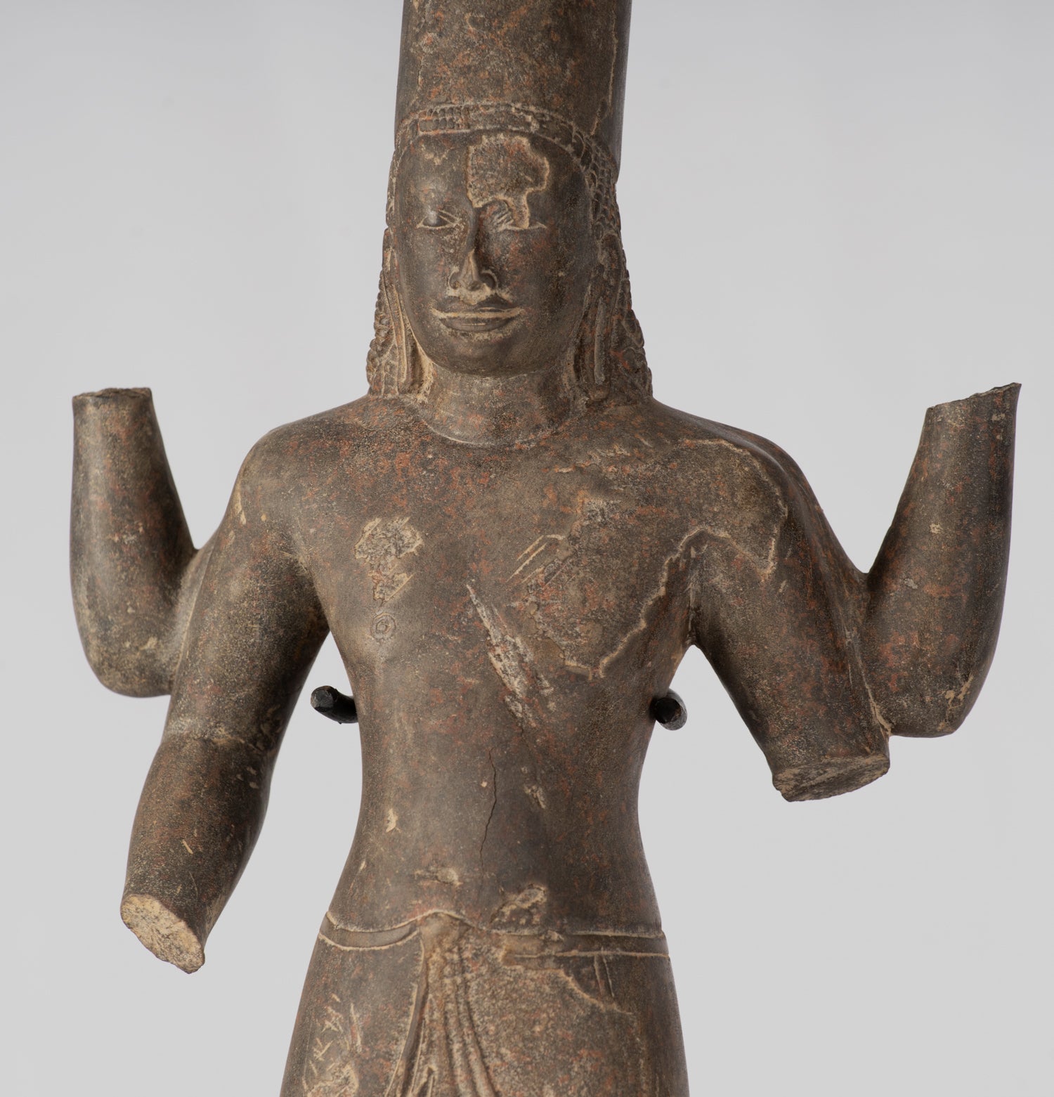 Statue Vishnu - Antique Phnom Da Style Khmer in piedi arenaria Vishnu Busto - 43cm/17 "