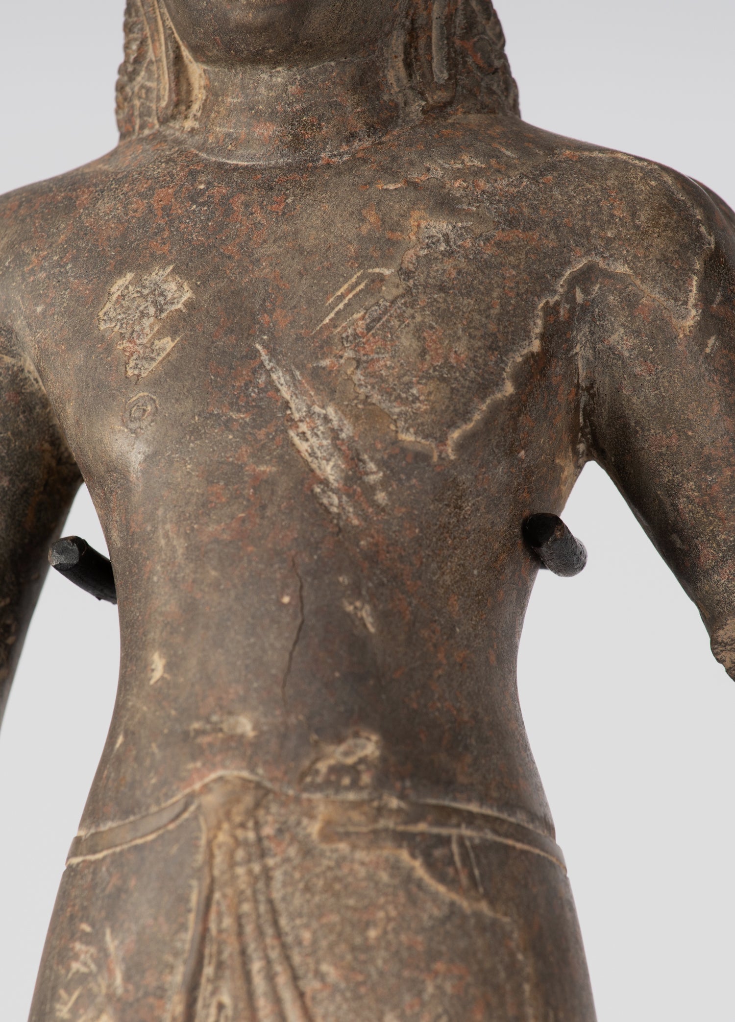 Statue Vishnu - Antique Phnom Da Style Khmer in piedi arenaria Vishnu Busto - 43cm/17 "