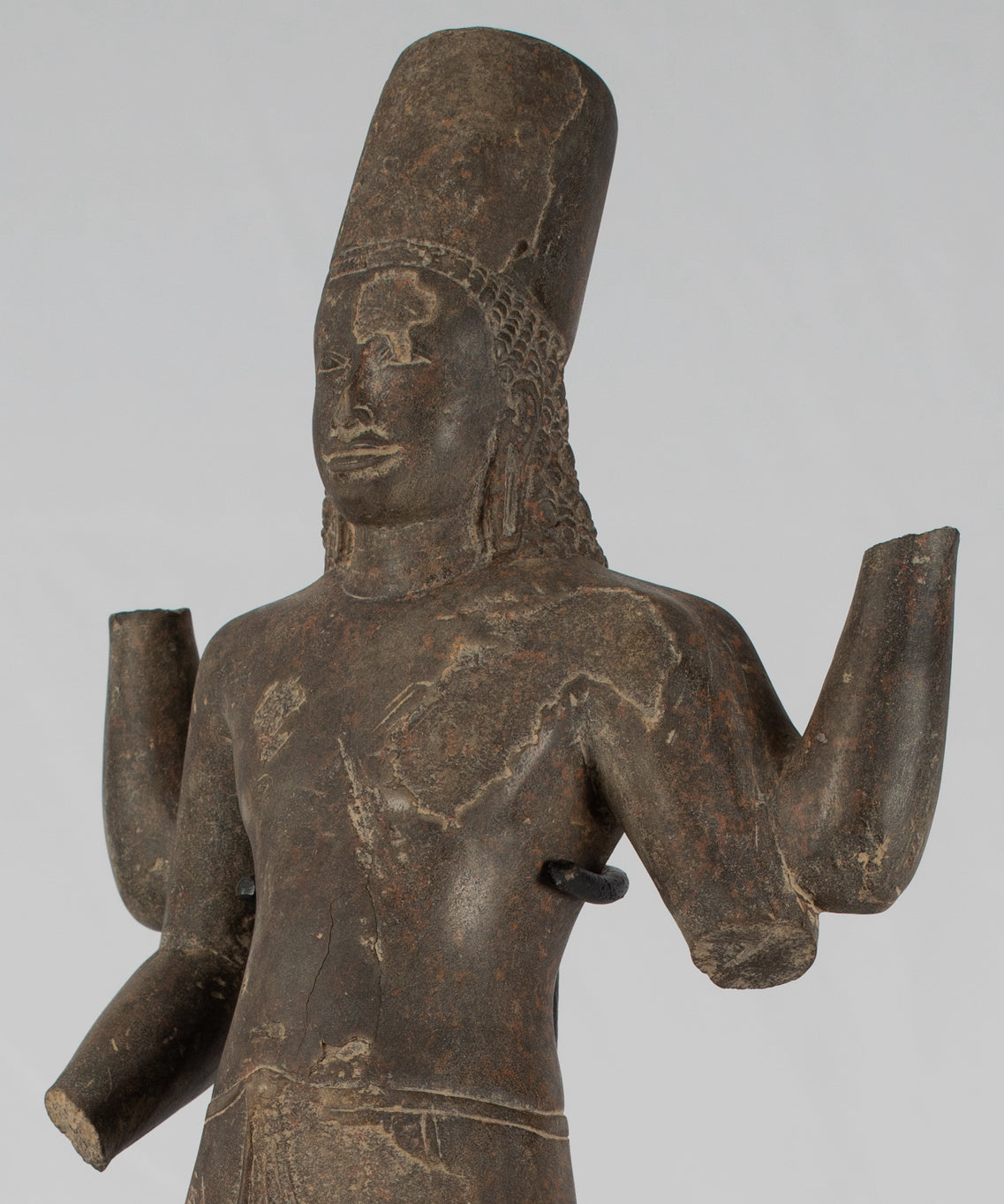 Statue Vishnu - Antique Phnom Da Style Khmer in piedi arenaria Vishnu Busto - 43cm/17 "