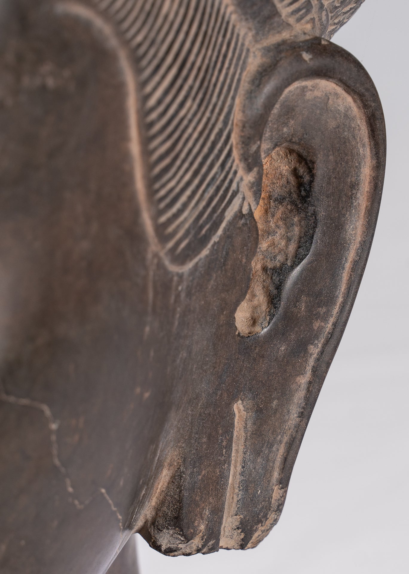 Vishnu Statue - Antique Banteay Srei Style Stone Mounted Khmer Vishnu Head - 44cm / 18"