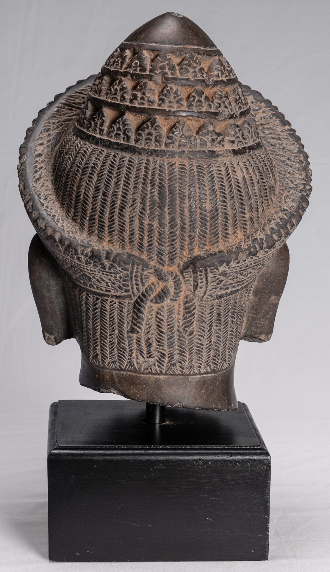 Vishnu Statue - Antique Banteay Srei Style Stone Mounted Khmer Vishnu Head - 44cm / 18"